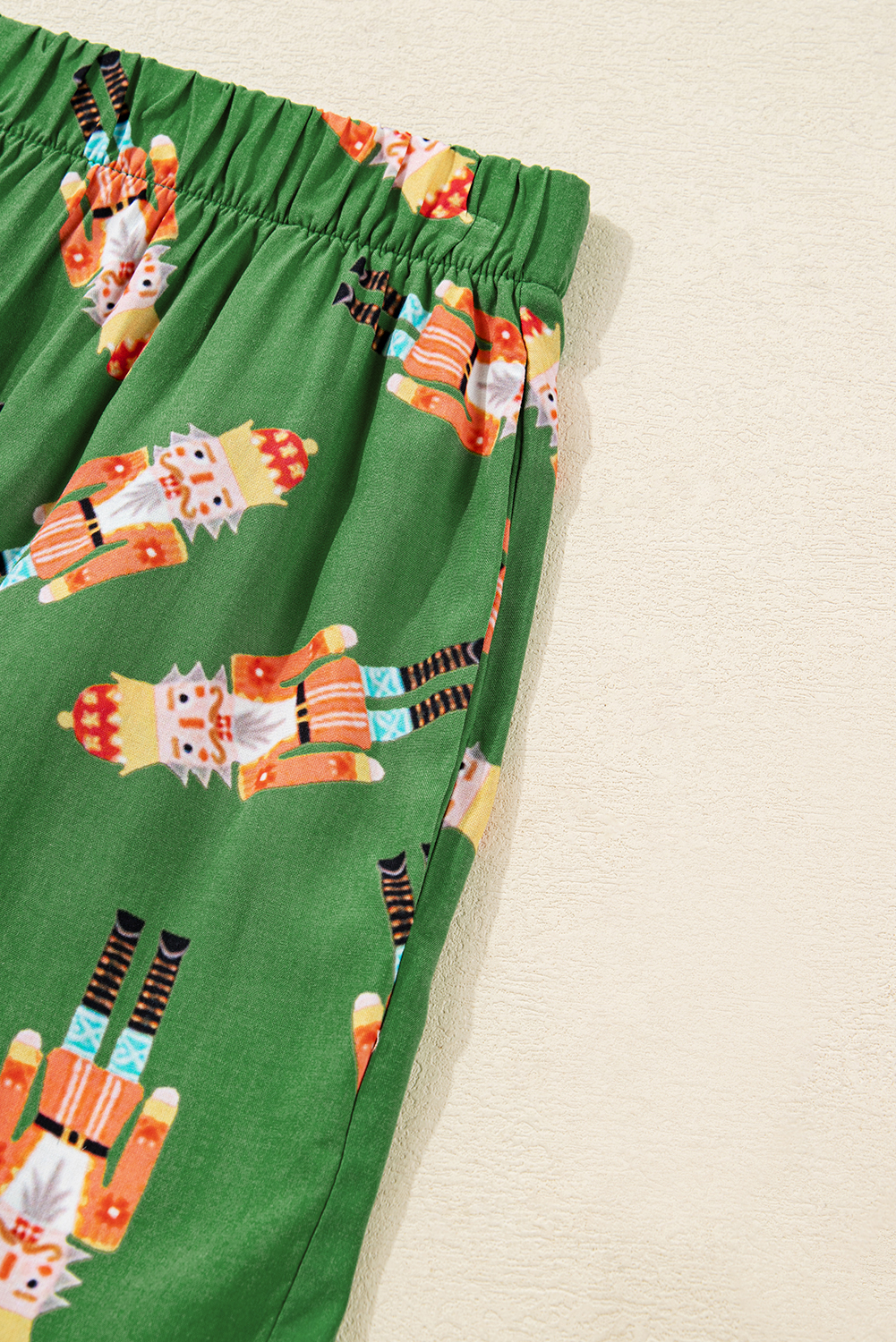 Green Christmas Candy Contrast Trim Bow Knot Silky 2pcs Pajama Set