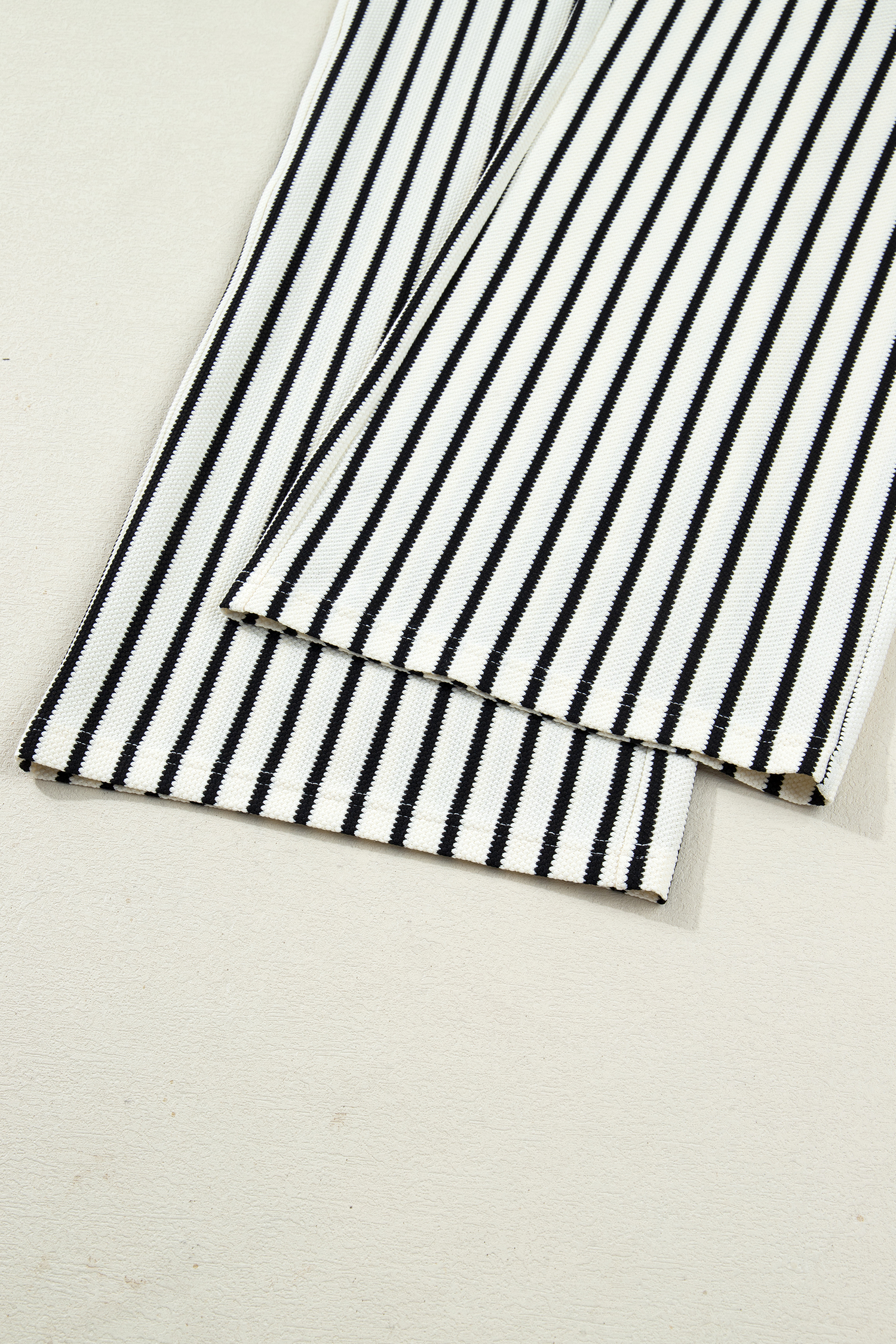 White Stripe Ruffle Trim Drop Shoulder Top Drawstring Loose Pant Set