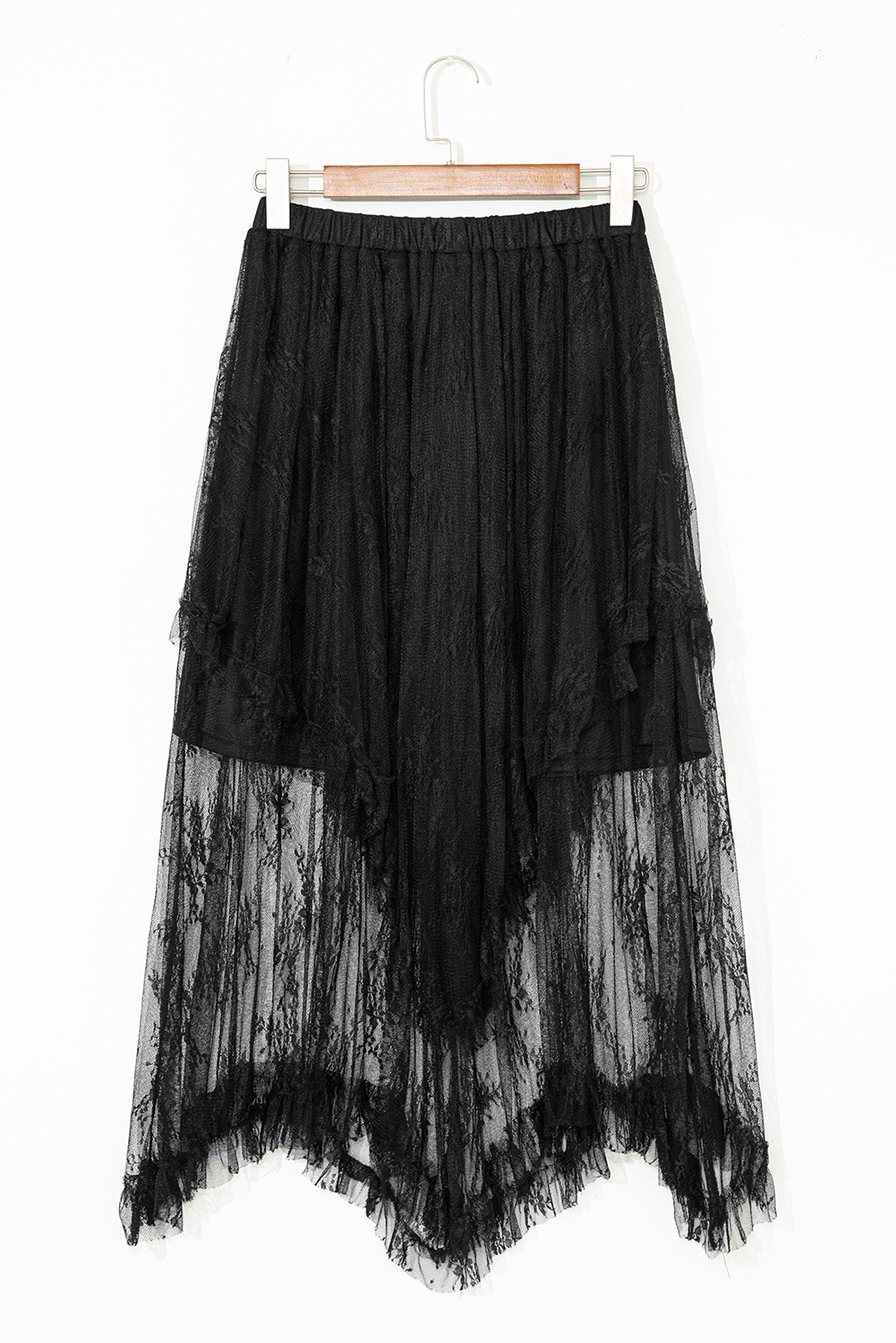 Apricot Lace Cascading Tiered High Waist Maxi Skirt