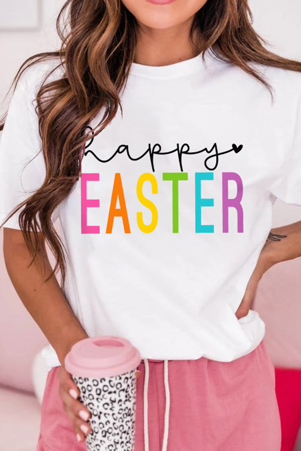 White Rabbit Bow Knot Print Crew Neck T Shirt