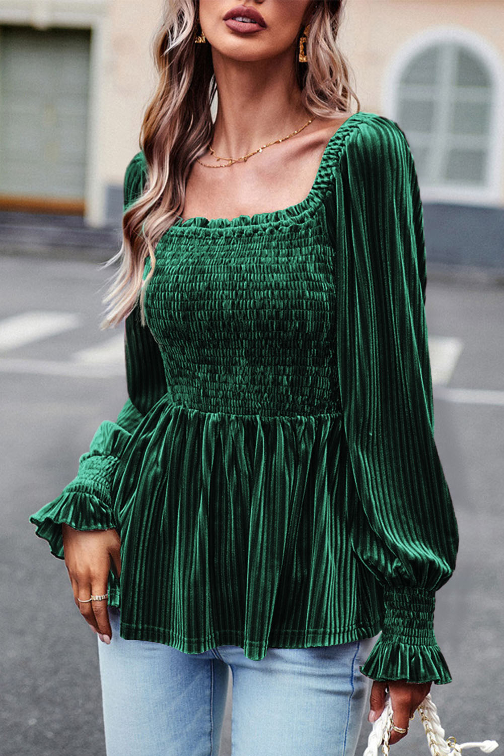 Red Tie Back Square Neck Velvet Babydoll Dress