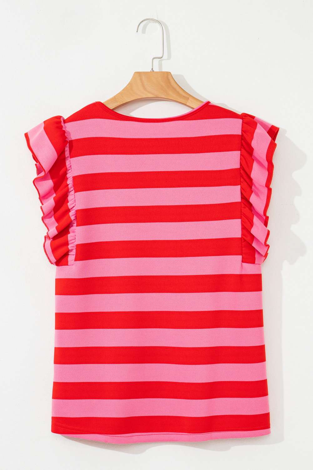 Green Stripe Flutter Sleeve Round Neck Shift Dress