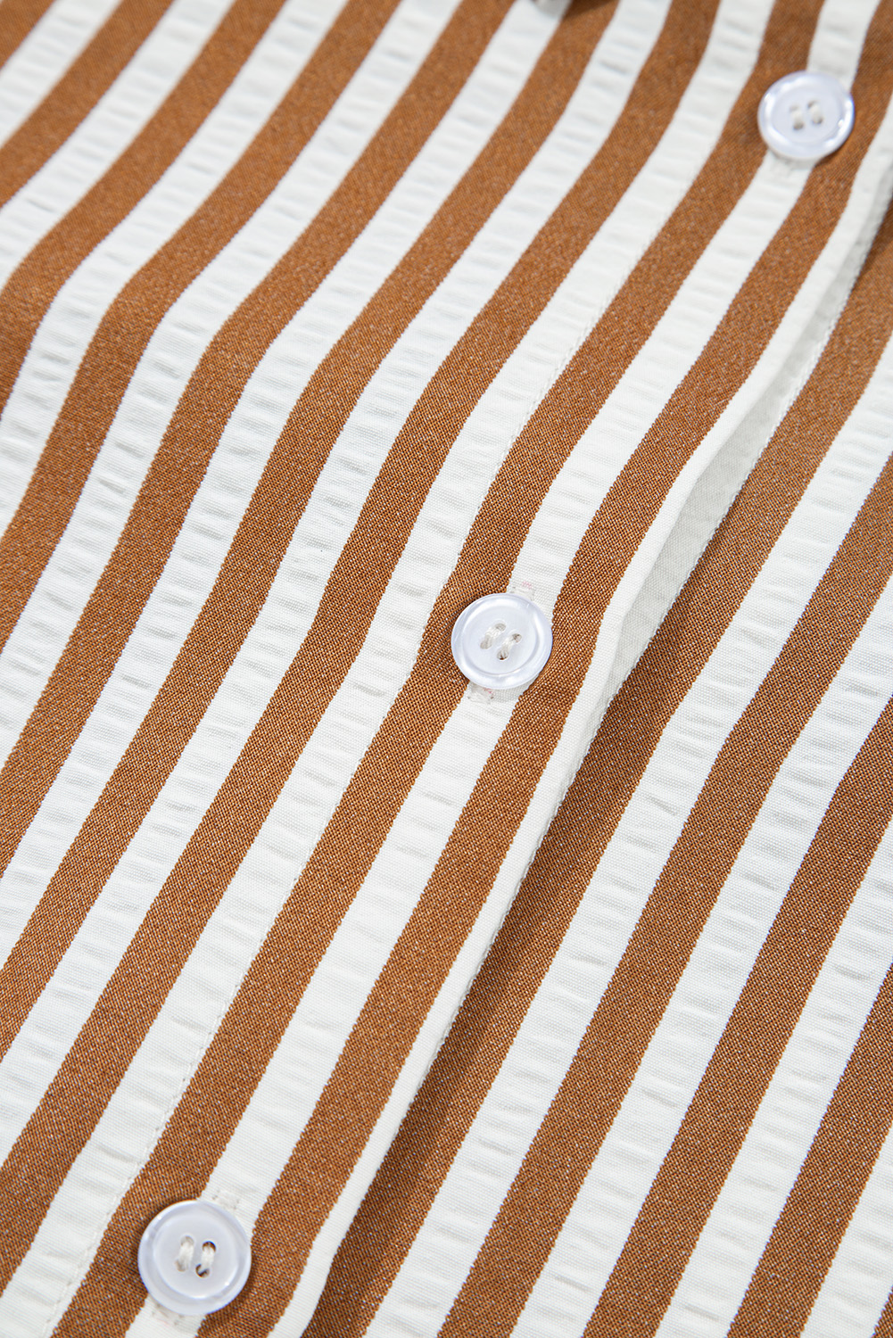 Brown Stripe Ruffled Hem Collared Long Sleeve Shirt Mini Dress
