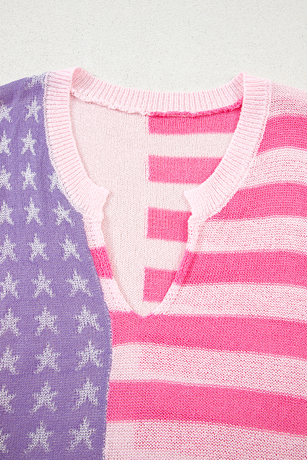 Beige USA Flag Notched Neckline Loose Sweater Vest