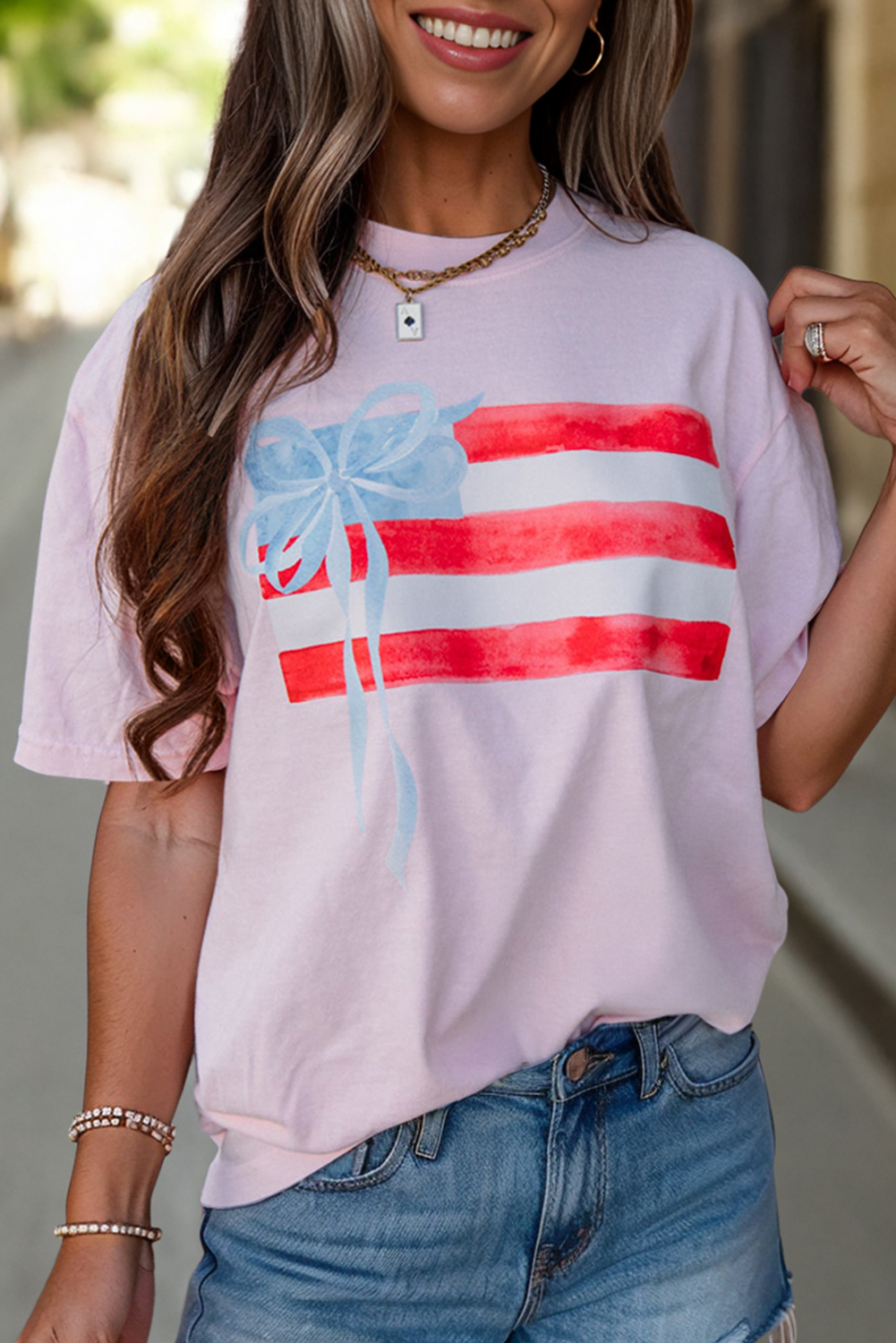 Myosotis Flag Bow Graphic Crewneck Tee
