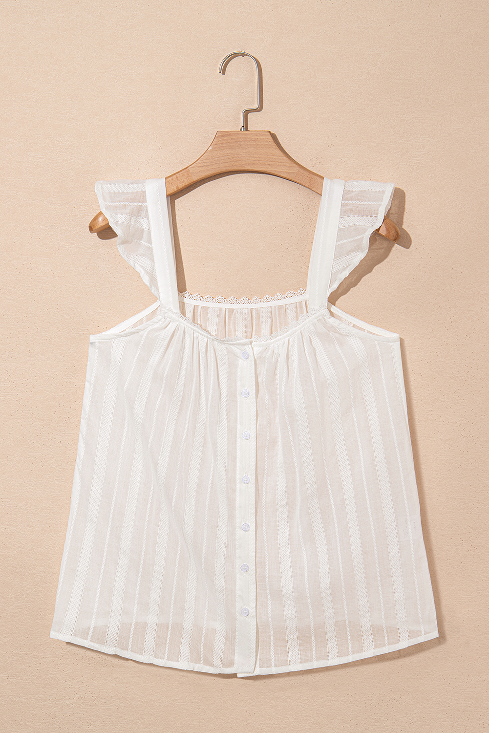 White Lace Crochet Ruffled Buttoned Loose Fit Tank Top