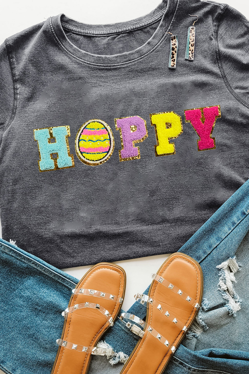 White Rabbit Bow Knot Print Crew Neck T Shirt