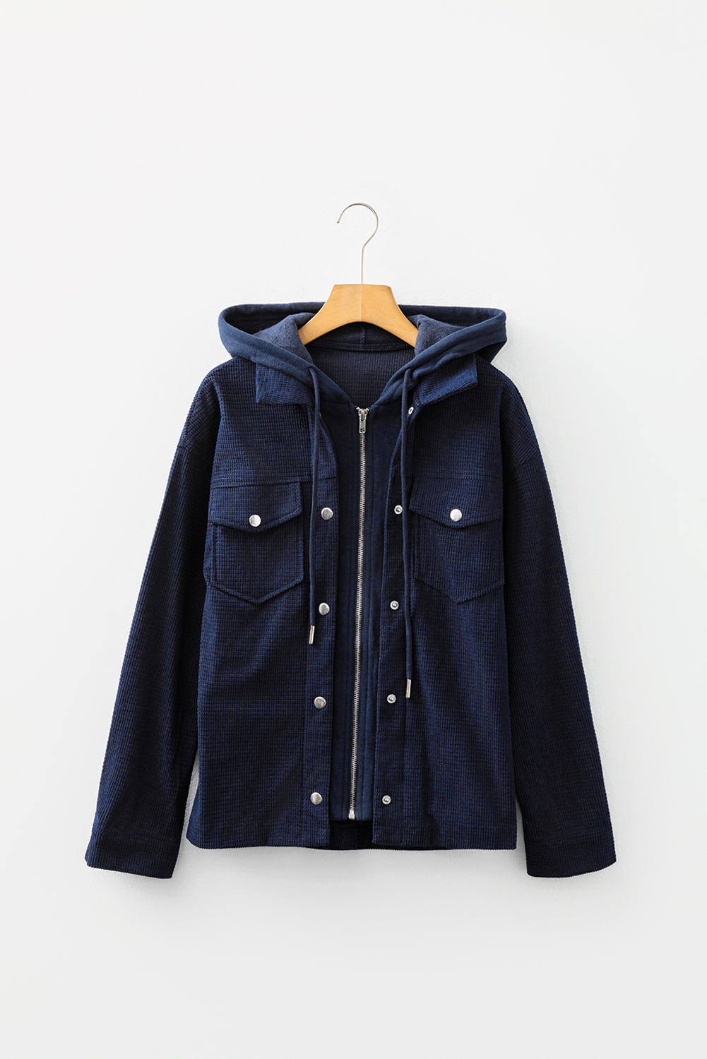 Sail Blue 2 in 1 Thermal Knit Textured Hooded Jacket