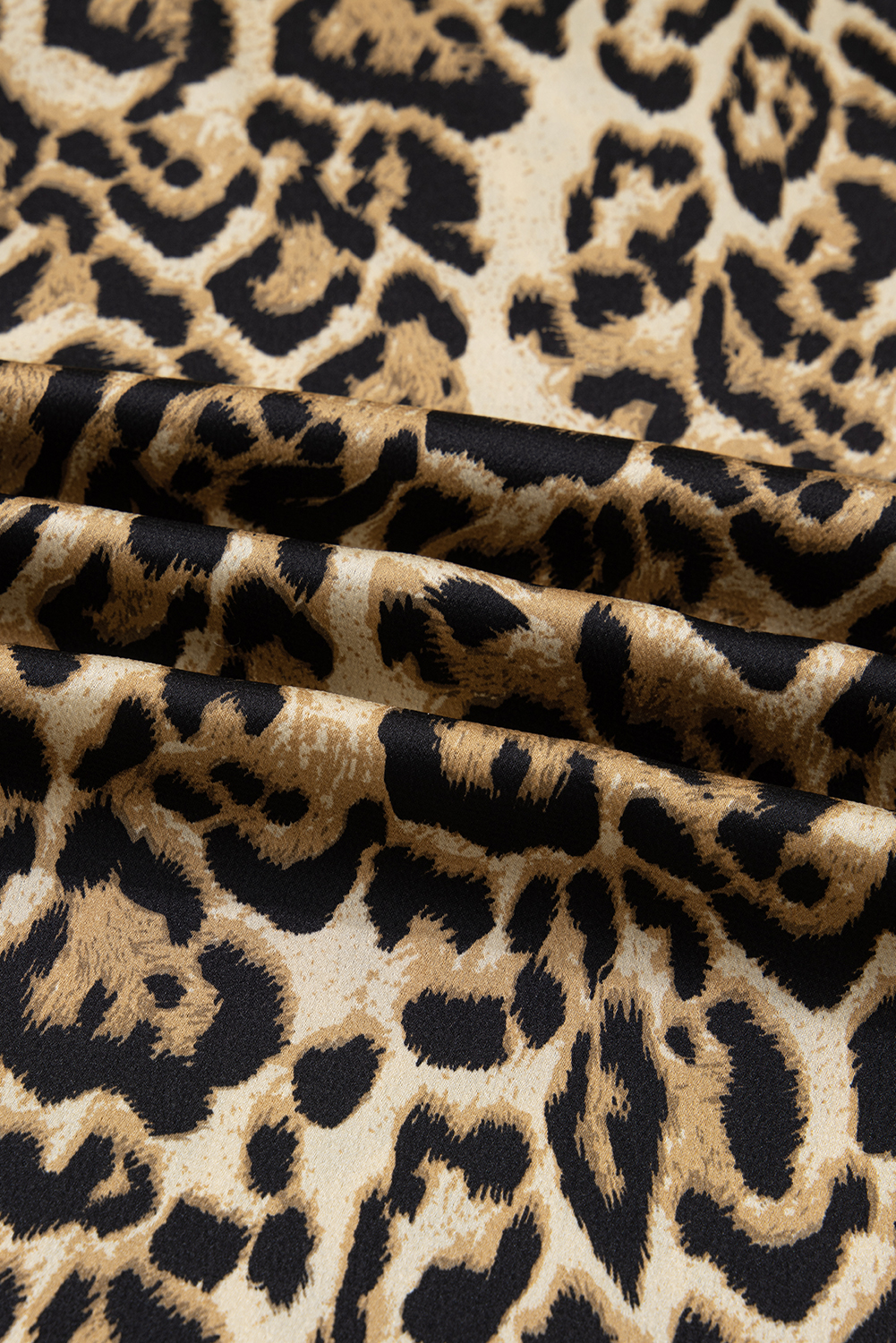 Brown Leopard Collared 3/4 Sleeve Shirt and Loose Pants Two Piece Outfit Set