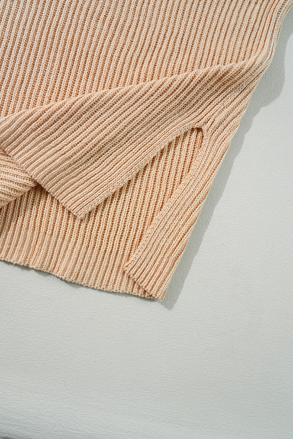 Apricot Cable Knit Drop Shoulder Side Slits Loose Sweater