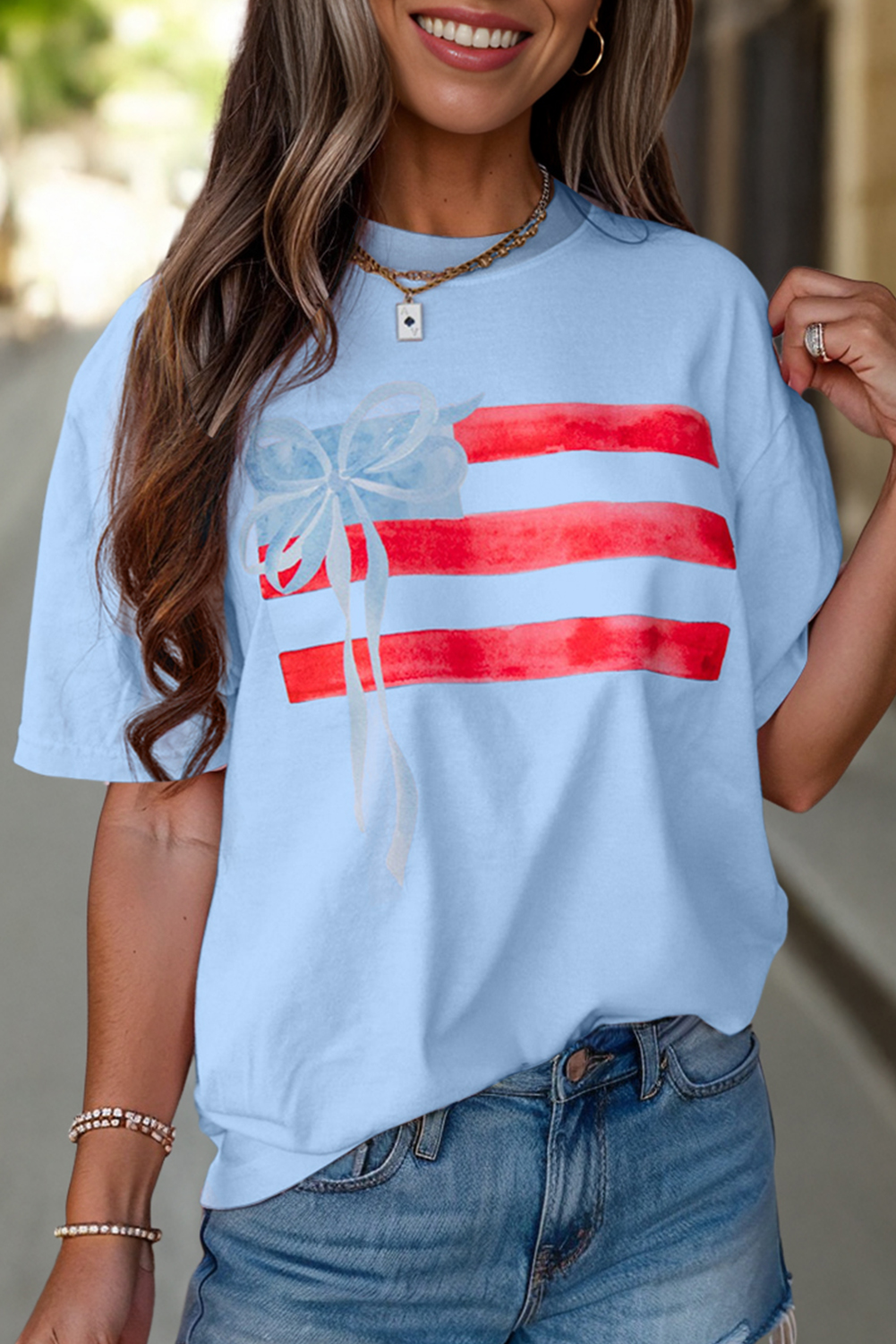 Myosotis Flag Bow Graphic Crewneck Tee