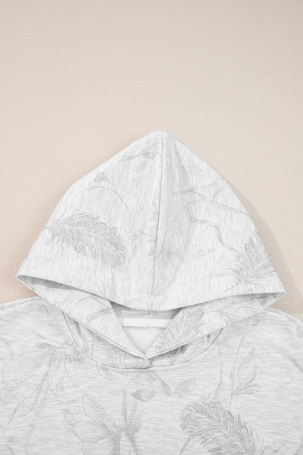 Light Grey Abstract Print Loose Drop Sleeve Hoodie Elastic Waistband 2pcs Pant Set