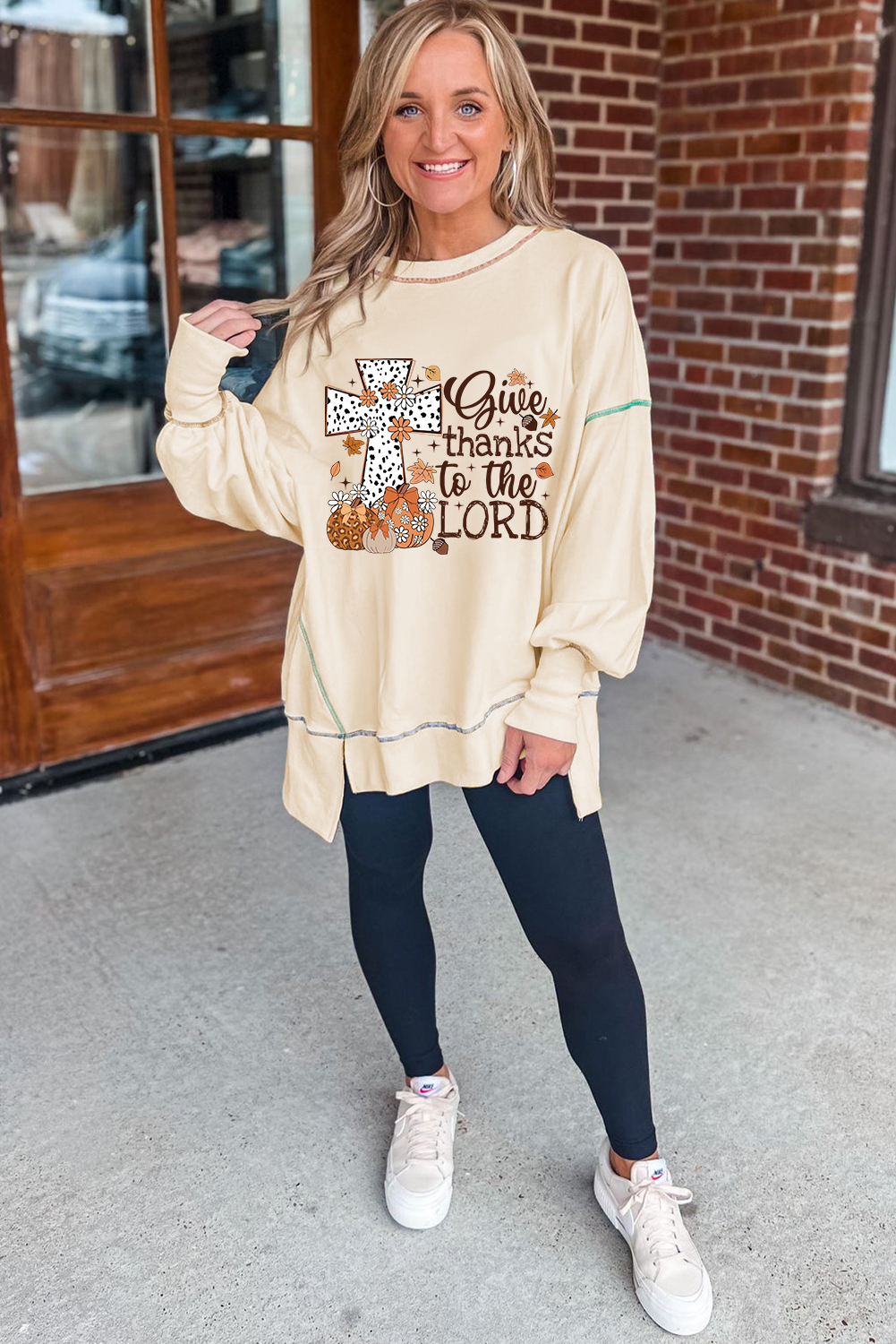 Contrast Stitching Split Baggy Sweatshirt
