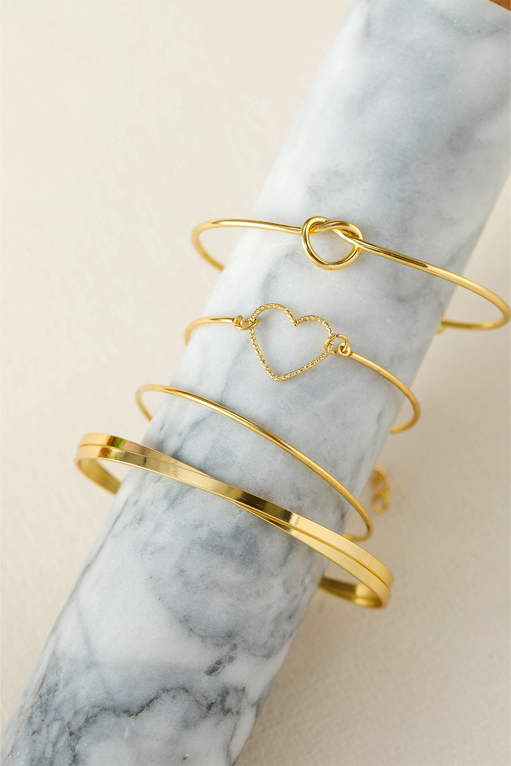 Gold Love Geometric Cross Plated Bracelet 4-piece Set