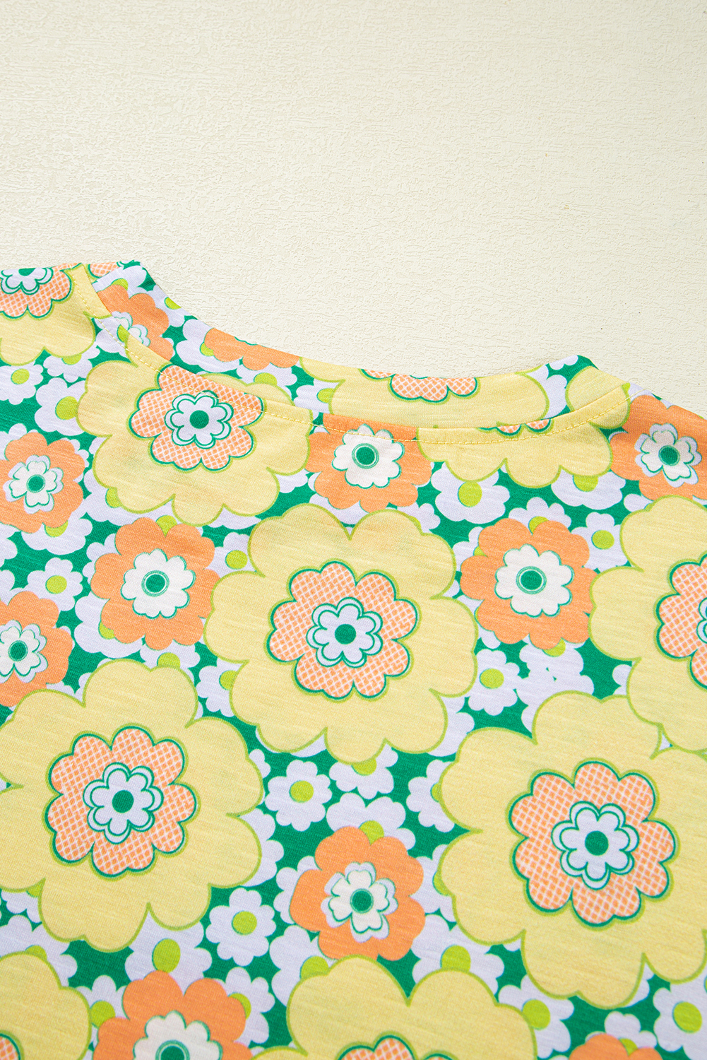 Yellow Summer Flower Printed Drop Shoulder Loose T Shirt