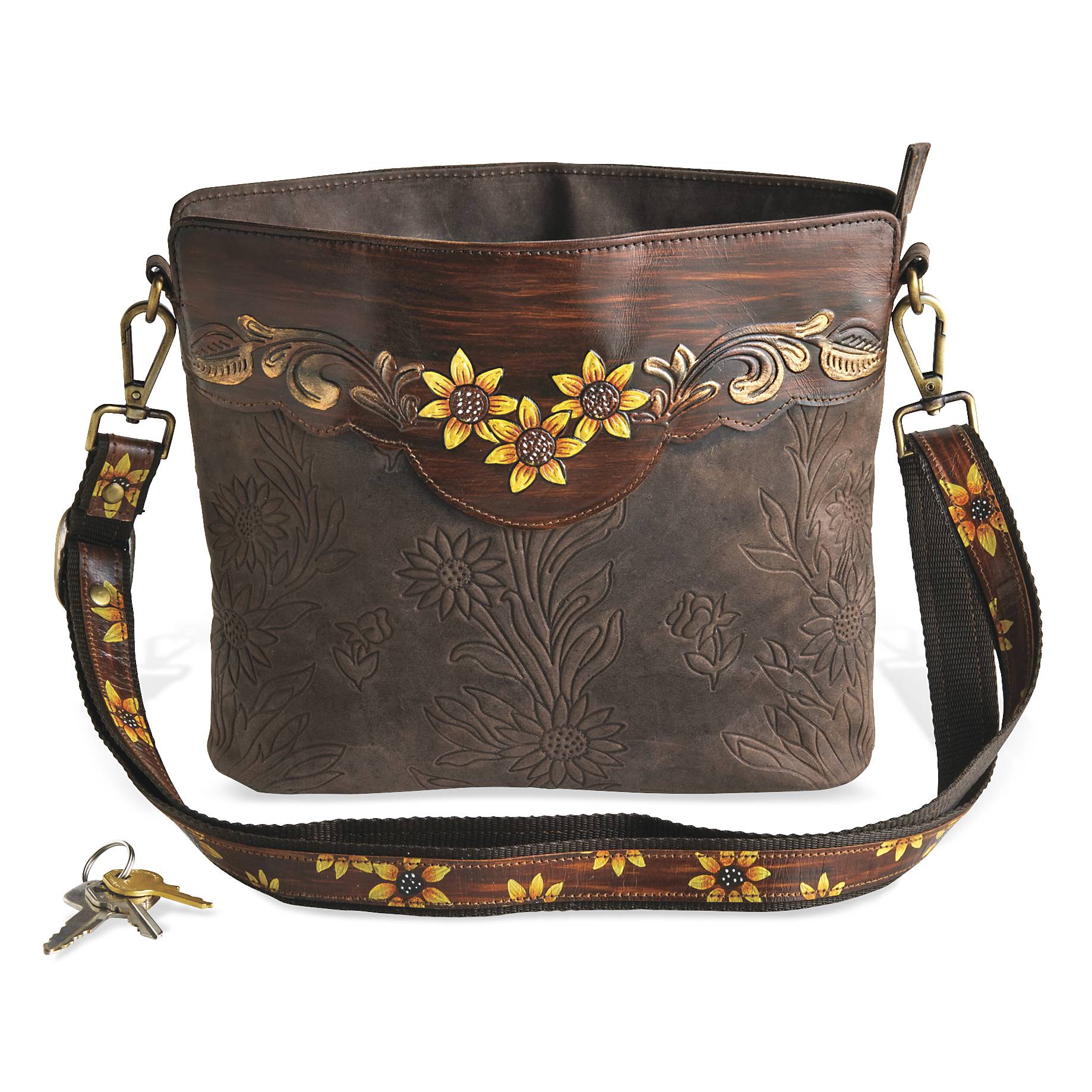 Tooled Leather Sunflower Handbag - Signals Catalog