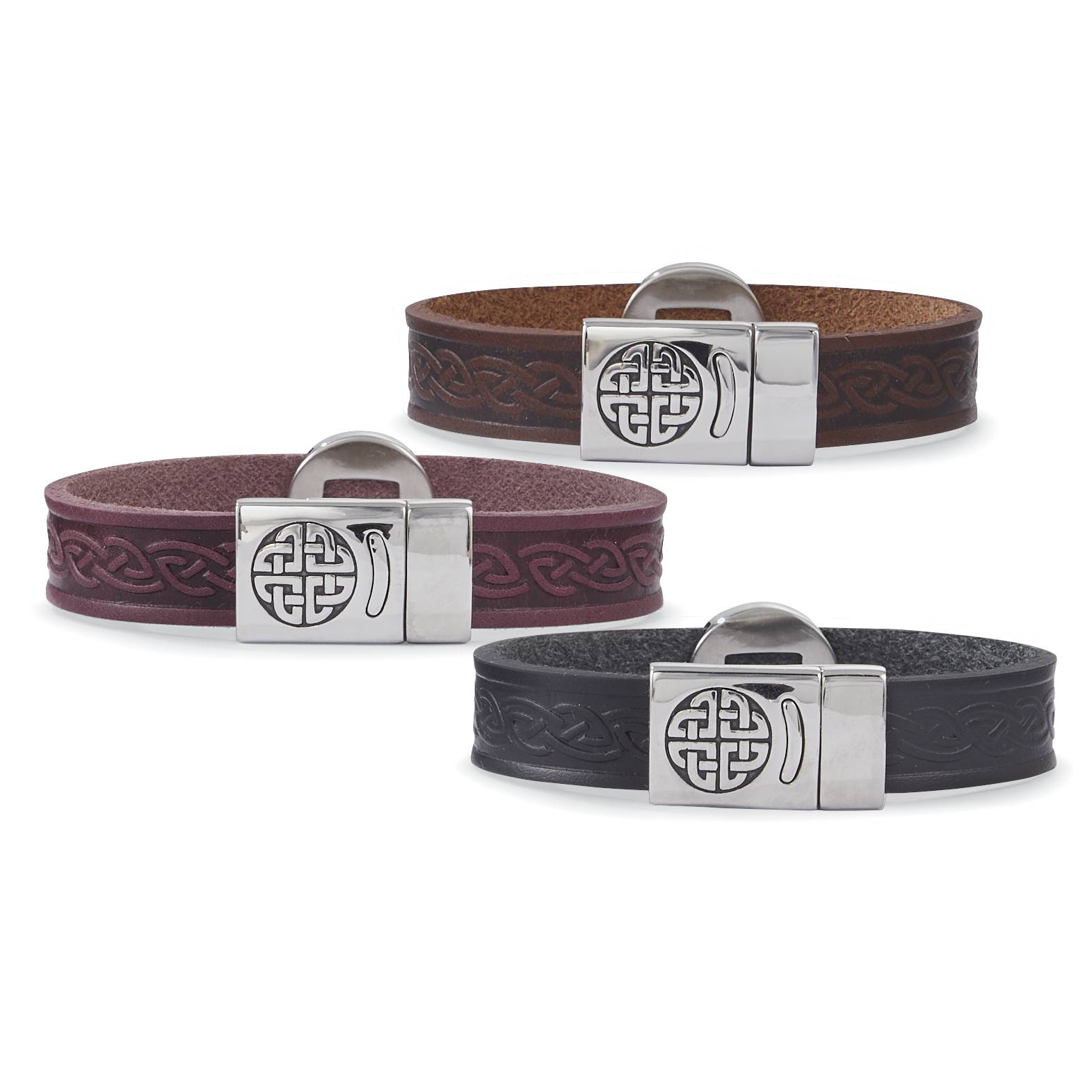 Handmade Celtic Leather Bracelet with Magnetic Closure from Ireland - Signals Catalog