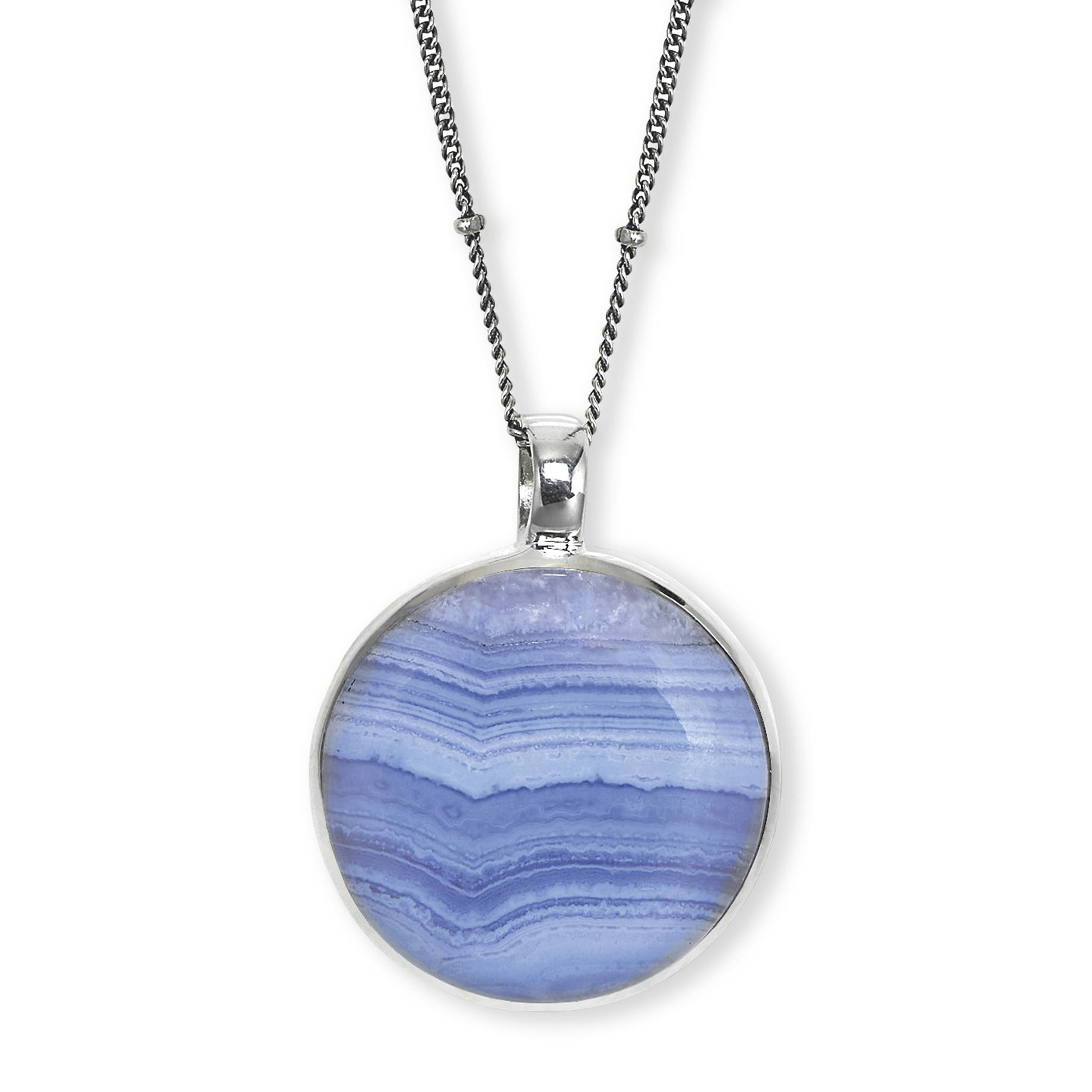 Blue Lace Agate Necklace, Gemstone Set in Sterling Silver - Signals Catalog