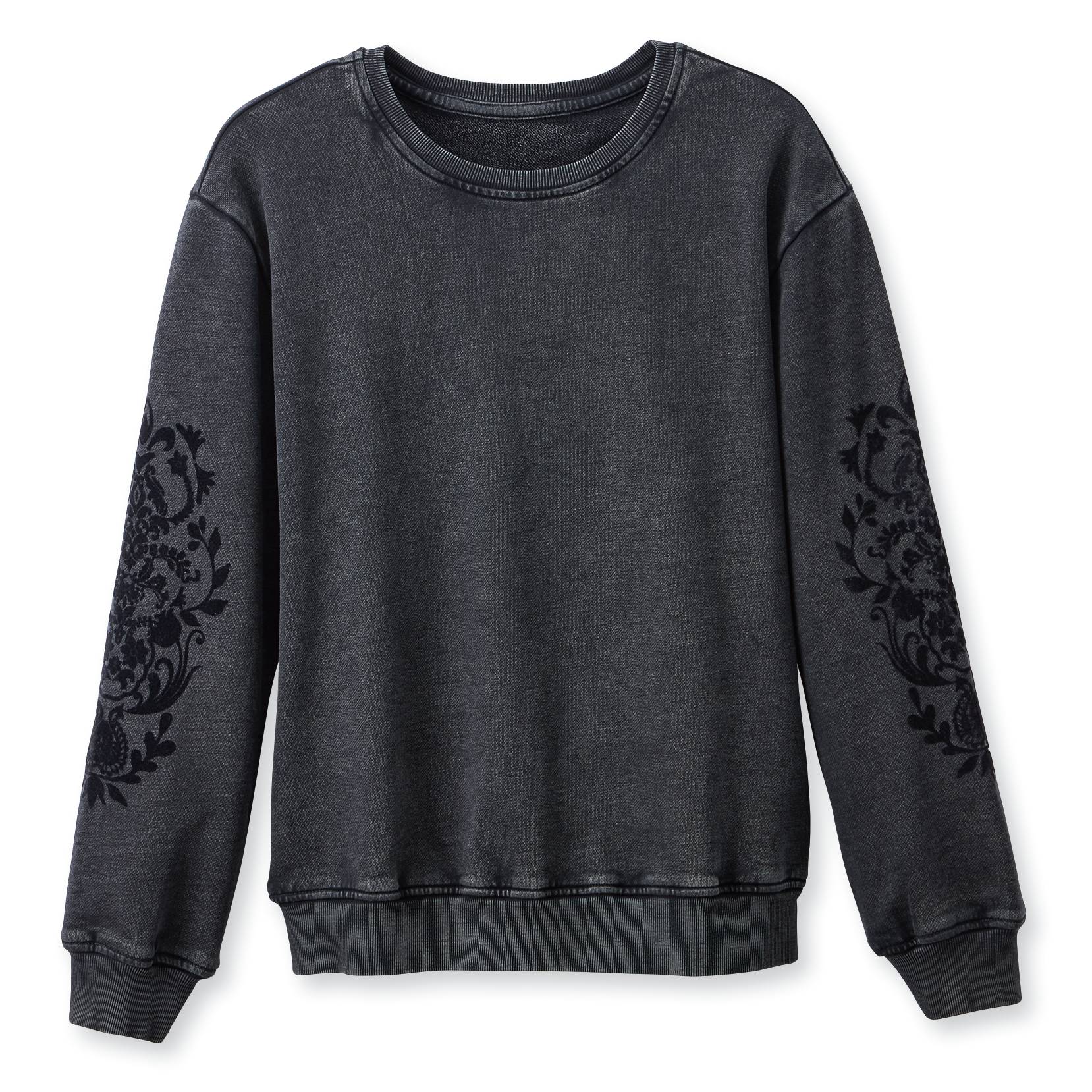 Sweatshirt with Flocked Sleeves, French Terry, Garment Washed - Signals Catalog