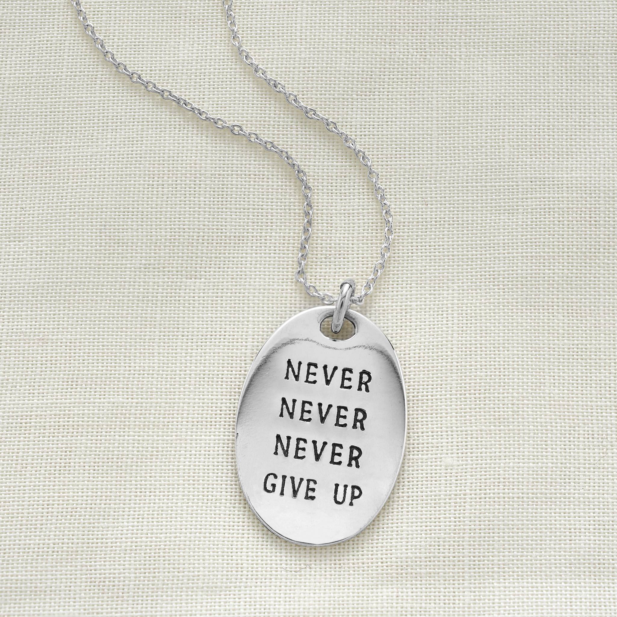 Never Give Up Necklace, Sterling, Adjustable Chain, 2-Sided Engraving - Signals Catalog