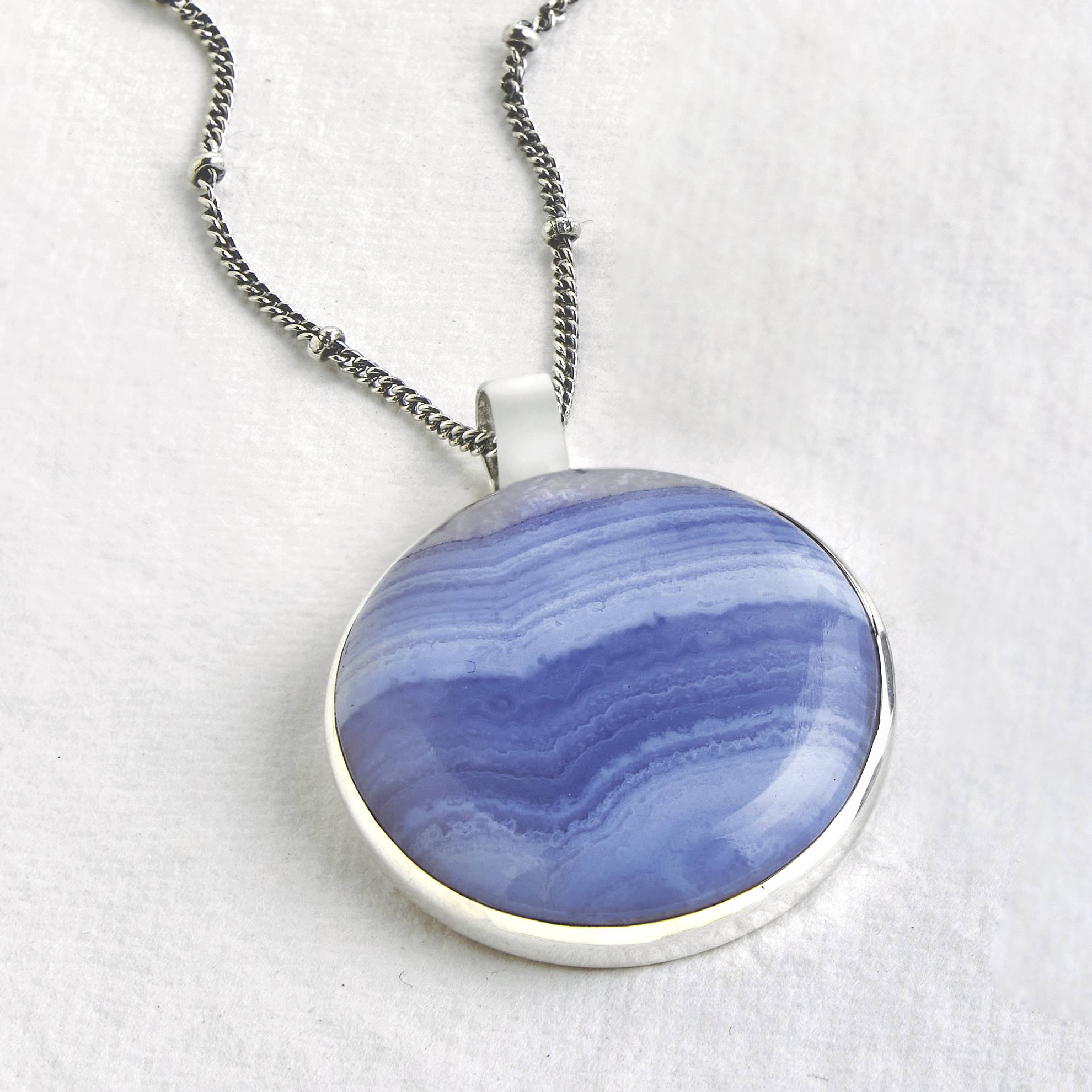 Blue Lace Agate Necklace, Gemstone Set in Sterling Silver - Signals Catalog