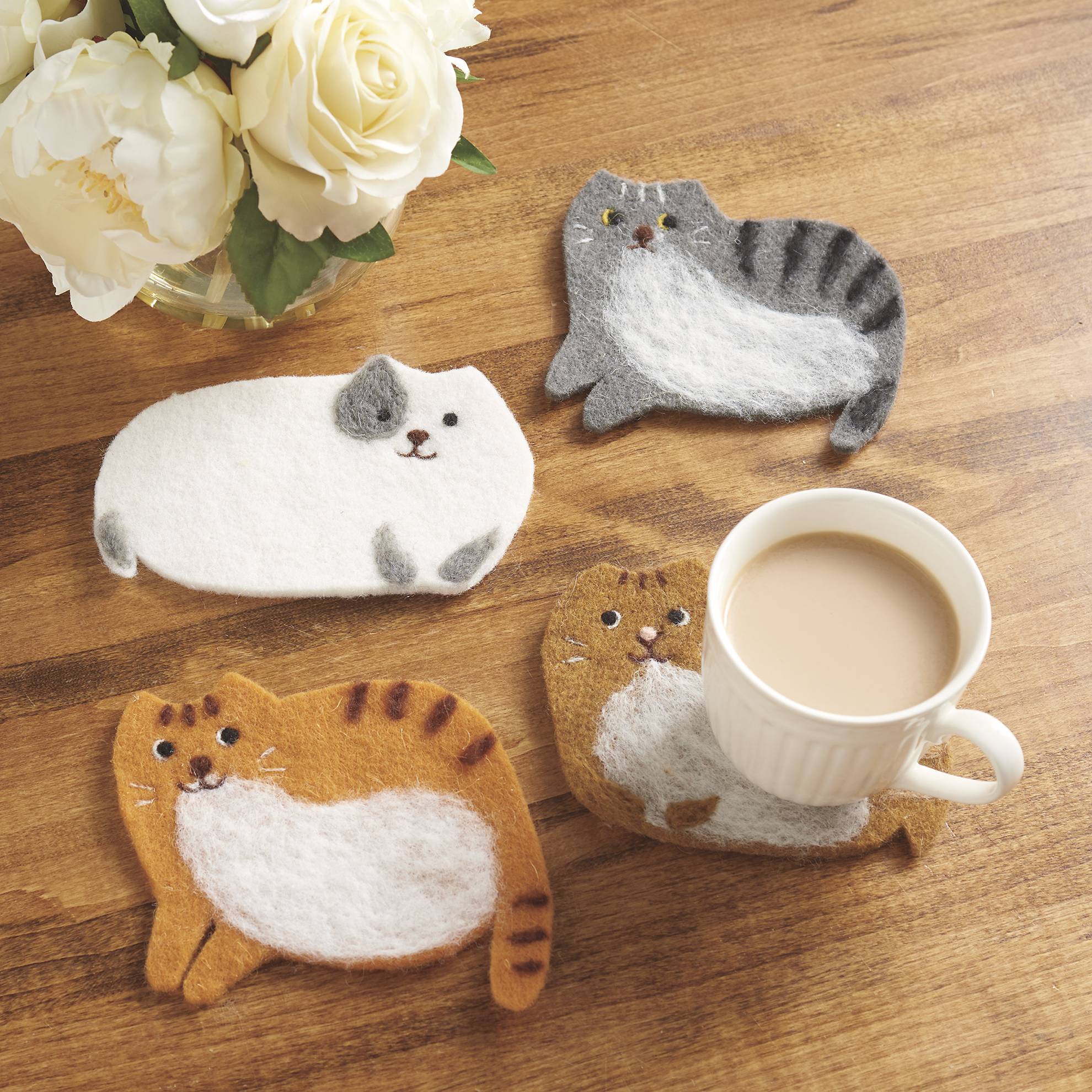 Felted Pet Coasters, Sets of 4 Cats - Signals Catalog