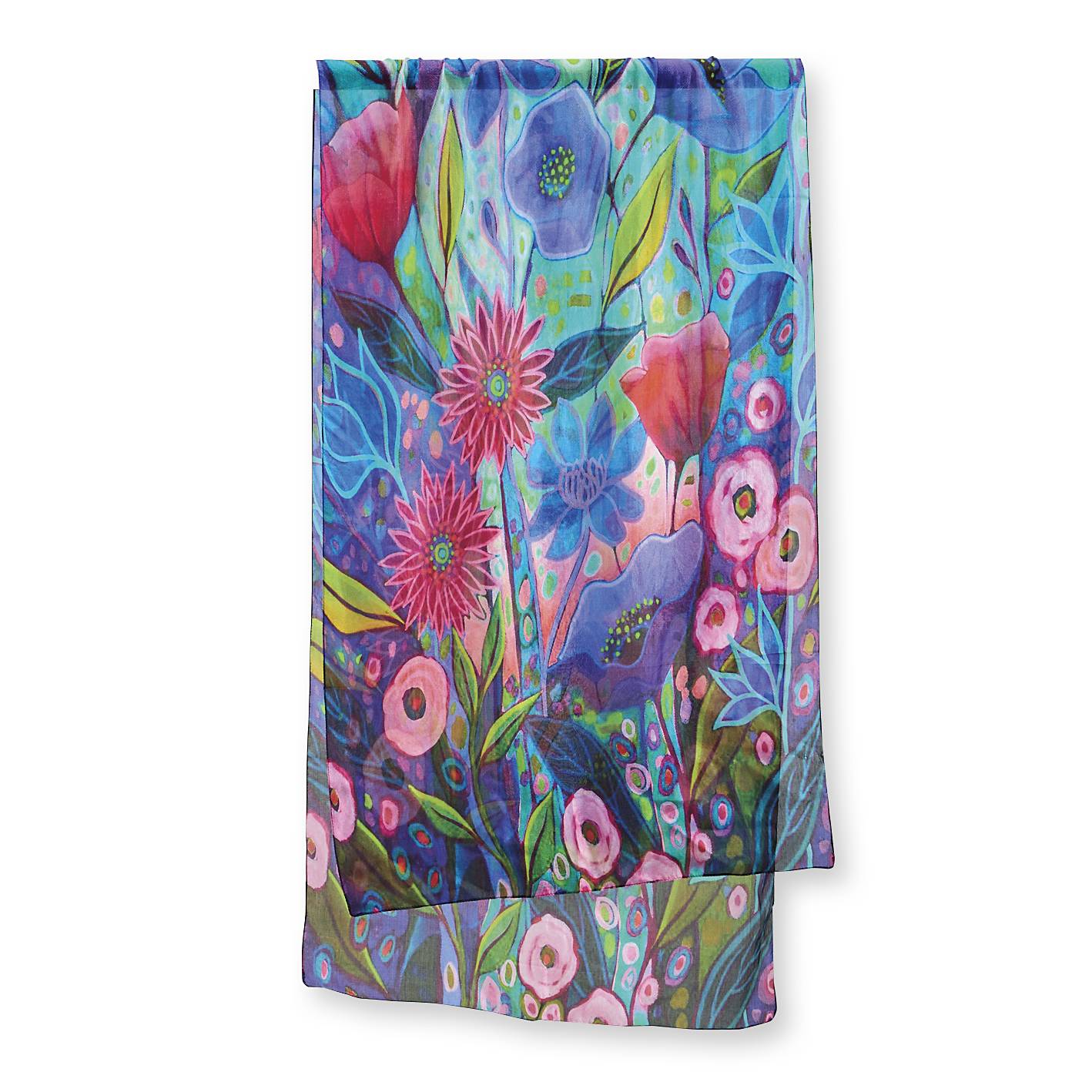 Floral Bloom Silk Scarf, Shoulder Wrap, Wearable Art - Signals Catalog