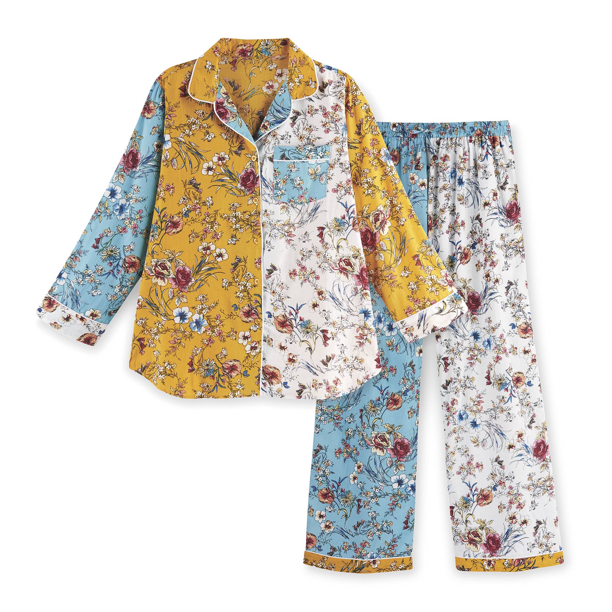 Floral Print Patch Pajamas, 2-Piece Set, Cotton - Signals Catalog
