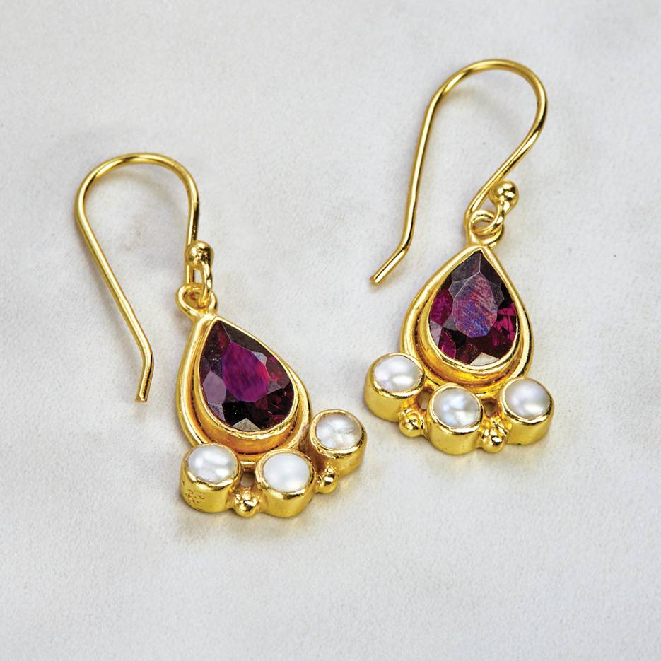 Imperial Garnet and Pearl Earrings, Goldplated Sterling - Signals Catalog