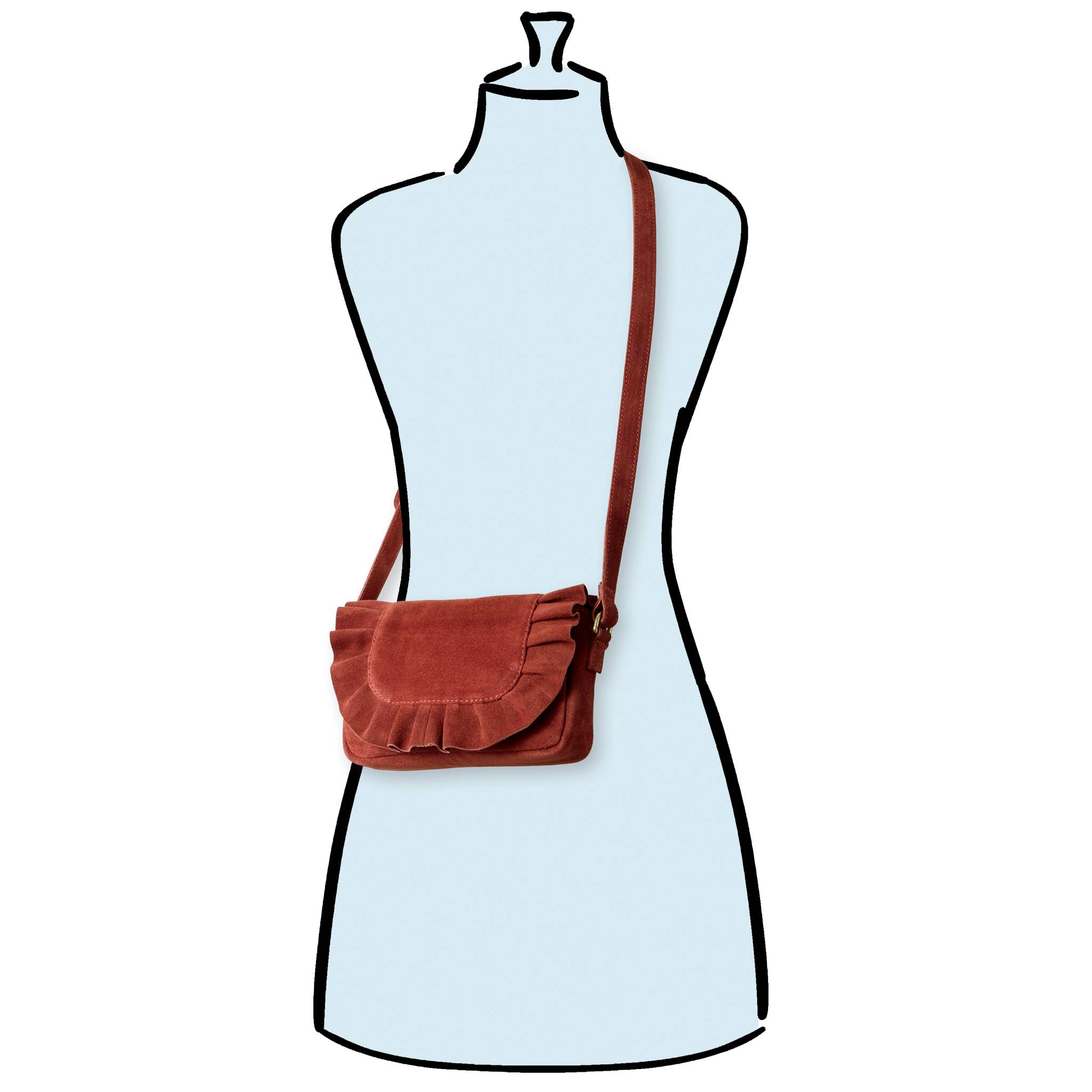 Genuine Suede Ruffle Handbag, Adjustable Strap, Magnetic Closure - Signals Catalog