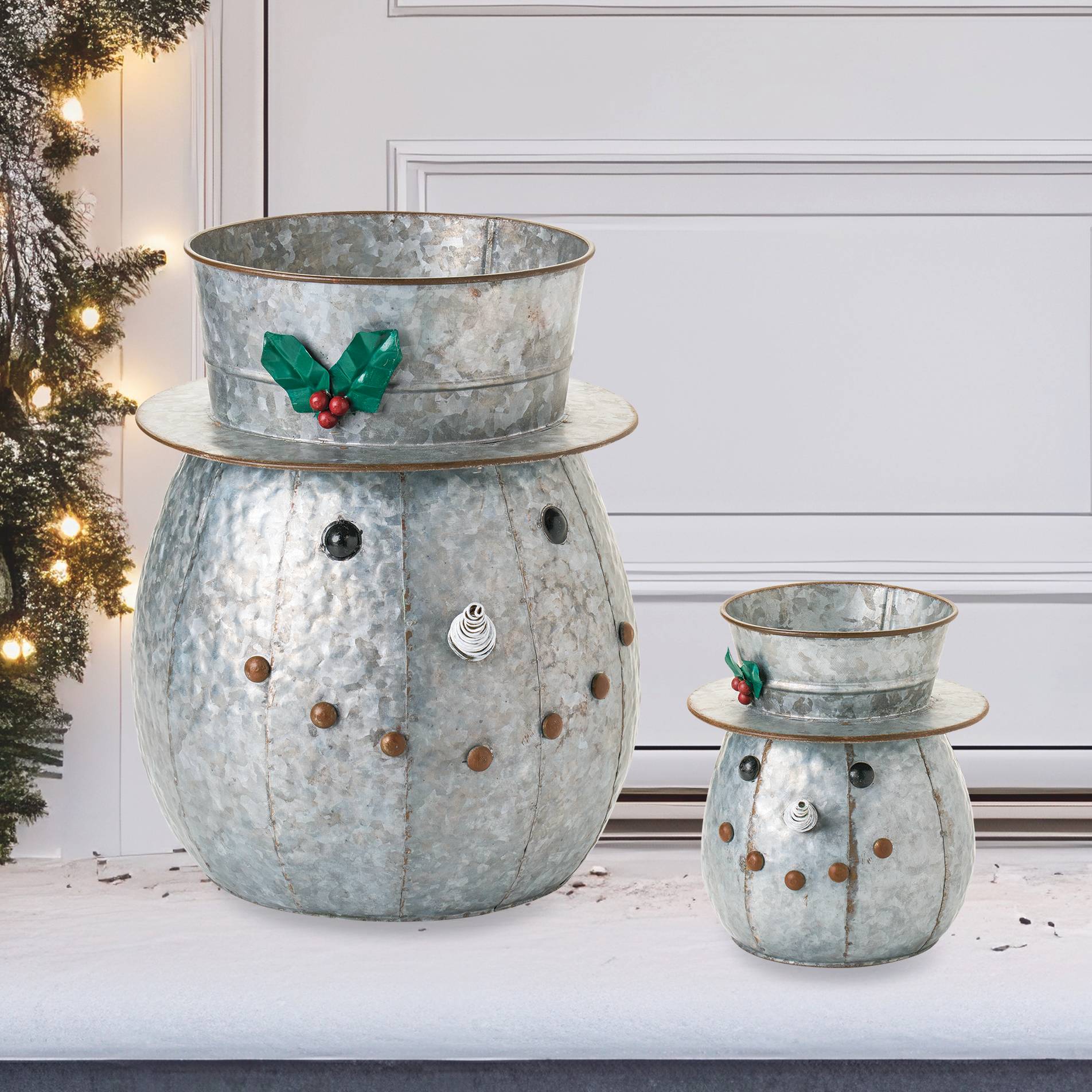 Holly Jolly Snowman Planters, Set of 2 - Signals Catalog