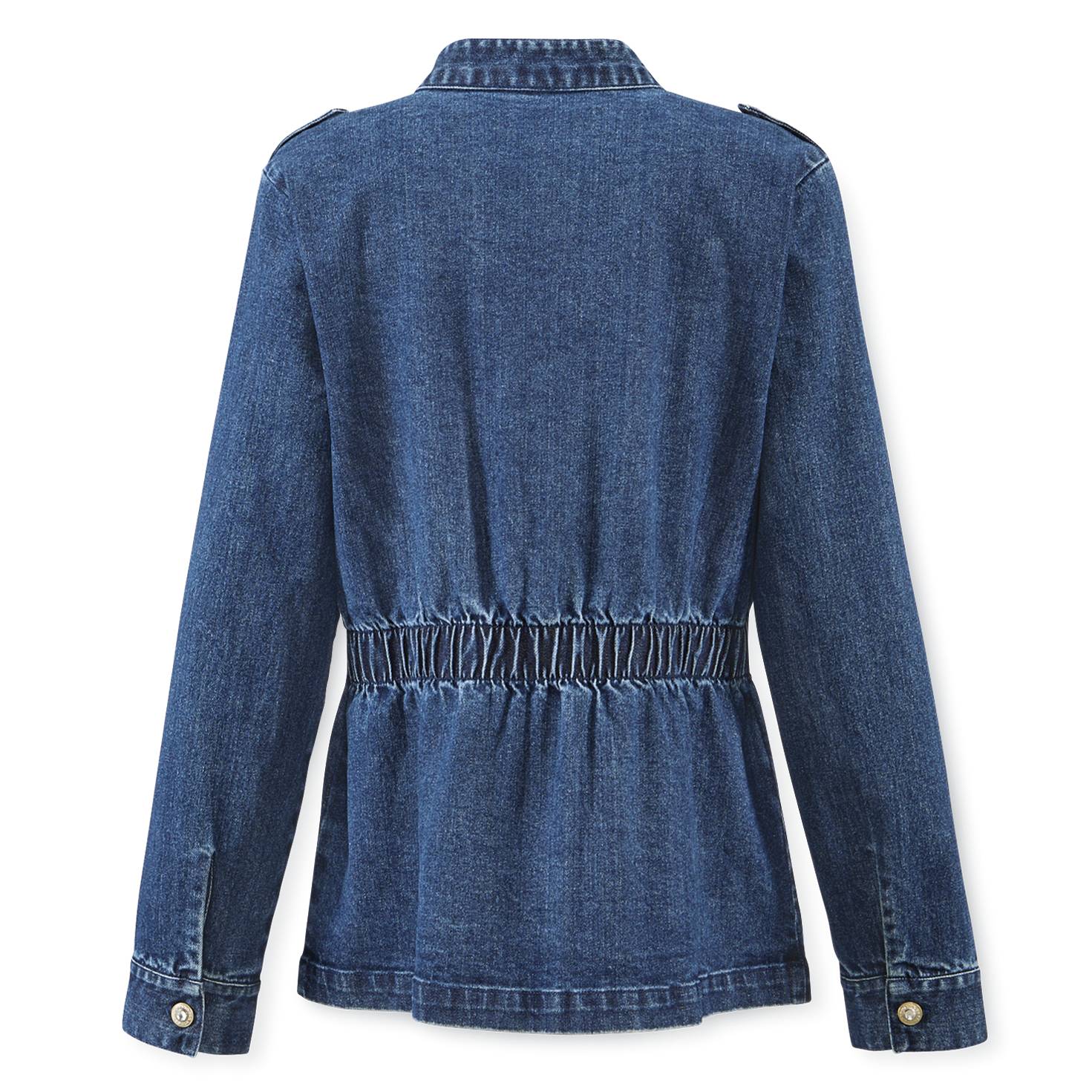 Denim Jacket with Elasticized Waist, Pockets, Hidden Zip Front - Signals Catalog