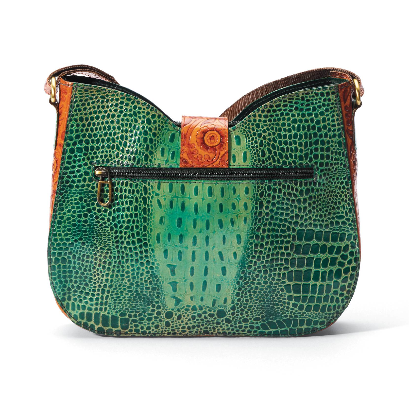 Genuine Leather Croc Tooled Bag, Zip and Open Pockets, Magnet Closure - Signals Catalog