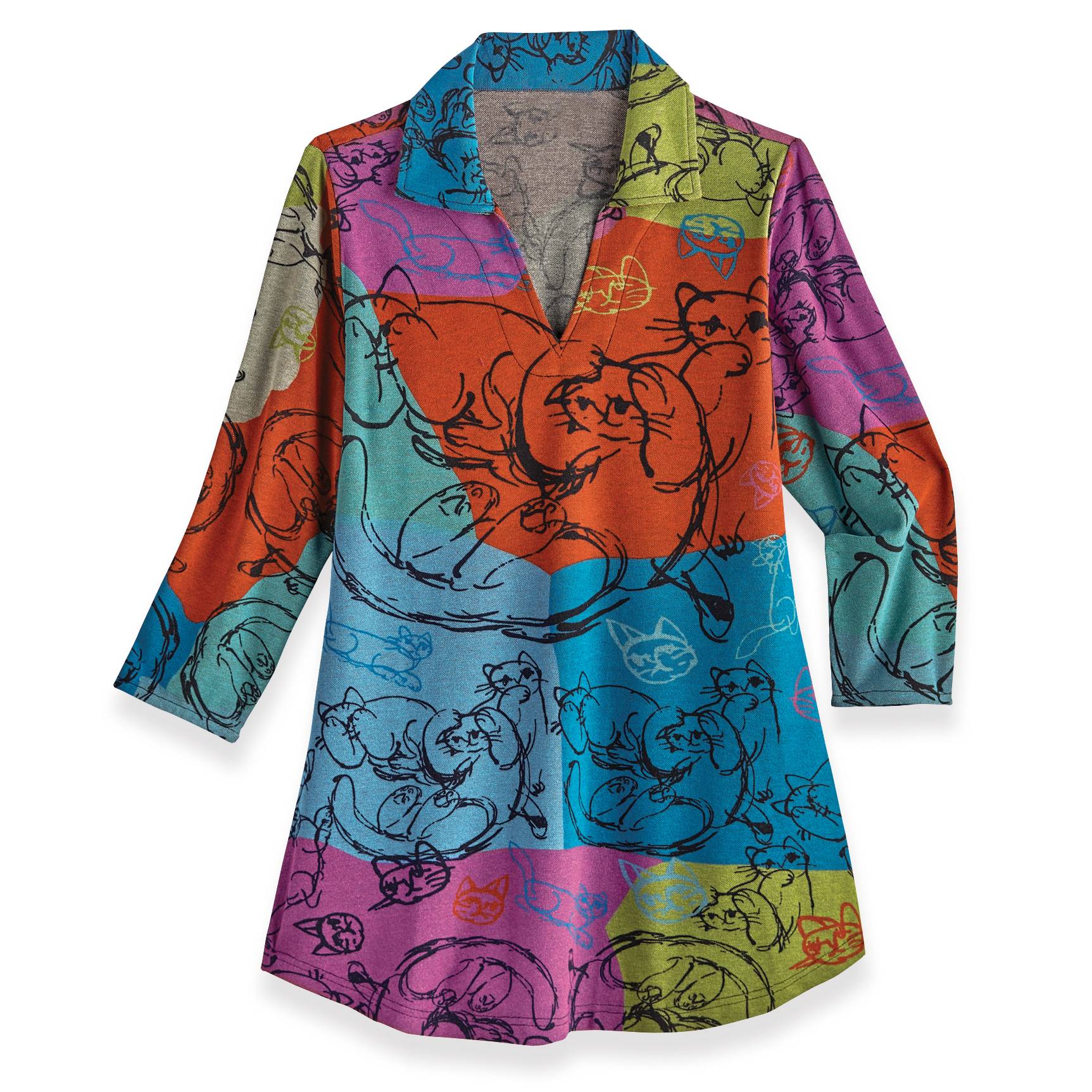 Cats Silhouette Tunic, 3/4 Sleeves - Signals Catalog