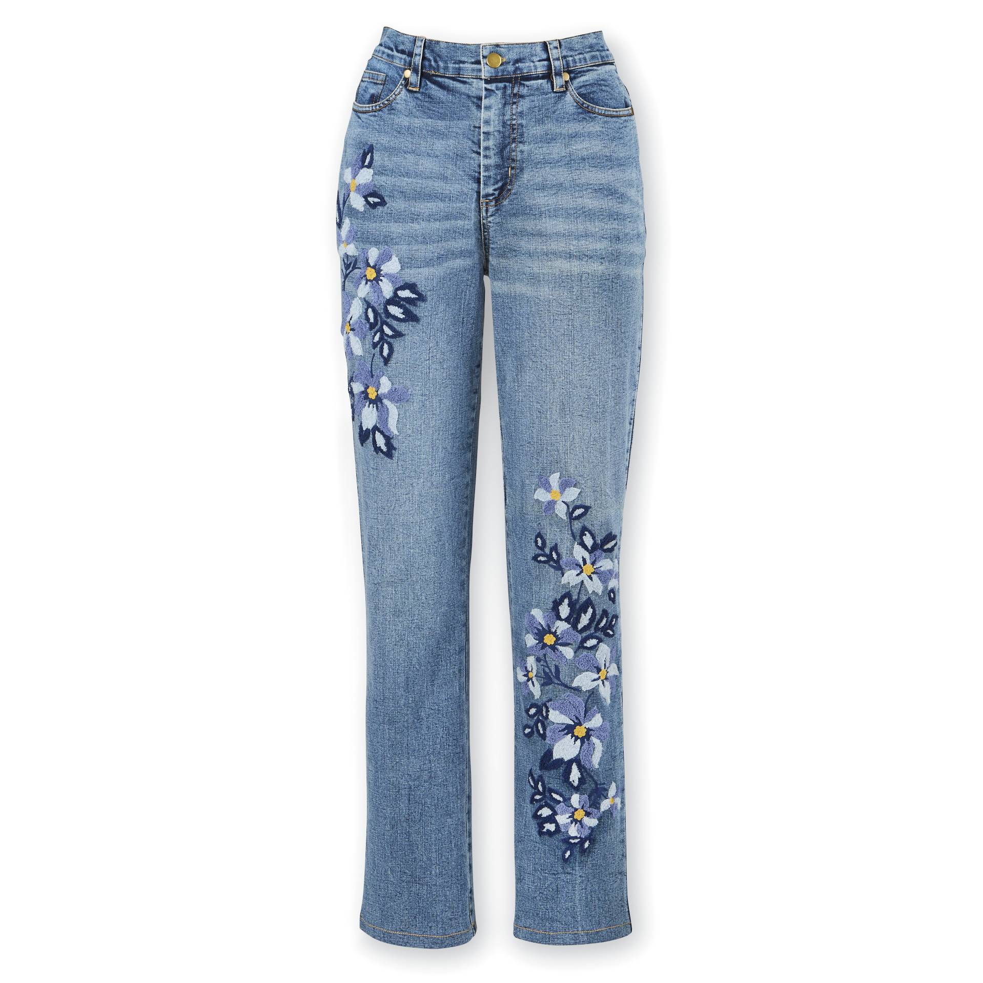 Embroidered Jeans in Stretch Cotton with Pockets and Front Zip - Signals Catalog