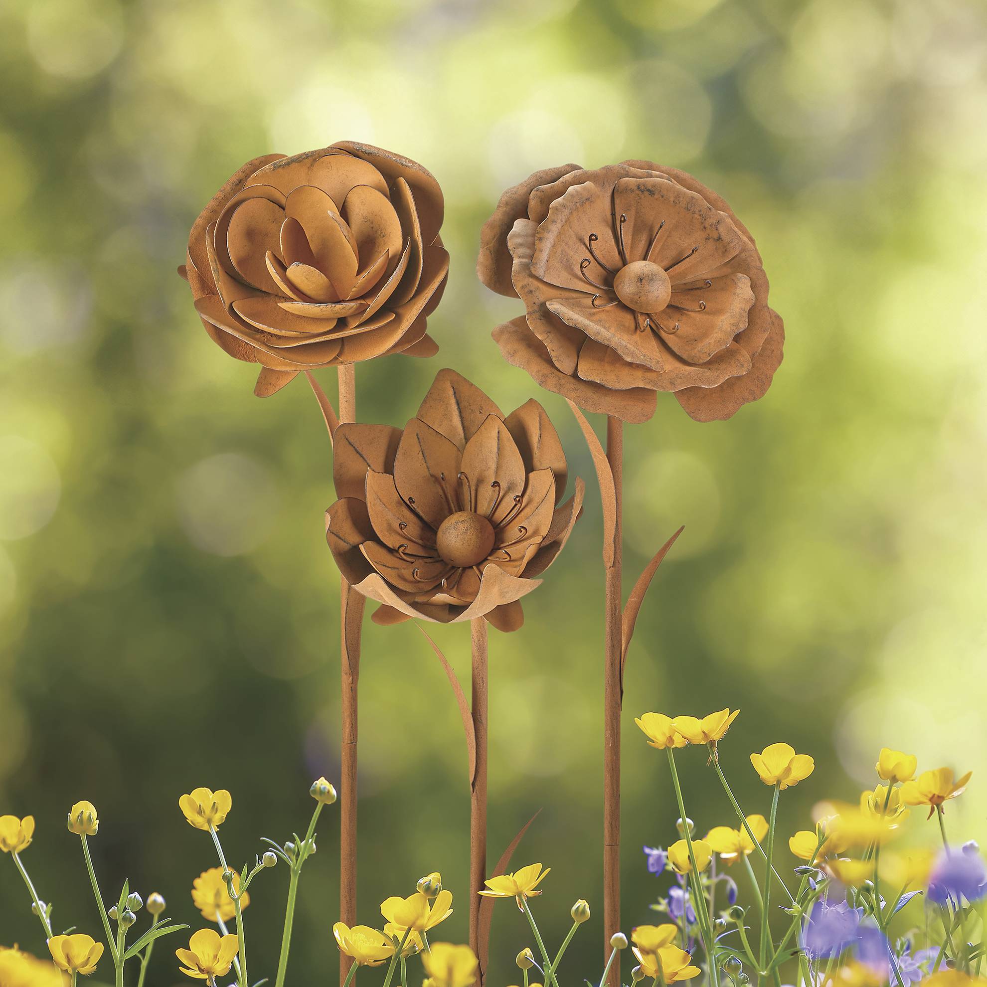 Rusty Metal Flower Stakes, Available in Peony, Azalea, or Poppy - Signals Catalog