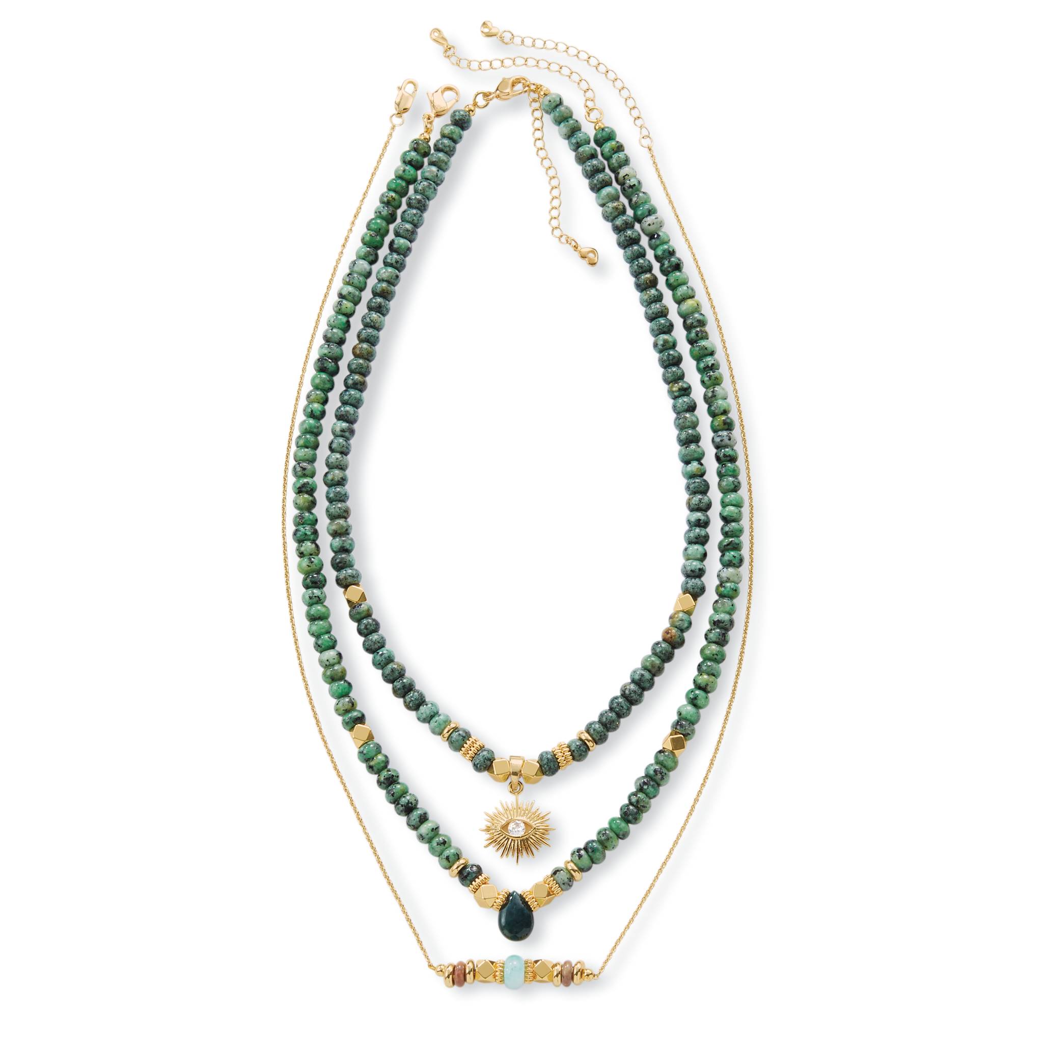 Genuine Gemstone Necklaces, Set of 3, Turquoise, Jade, Aquamarine - Signals Catalog