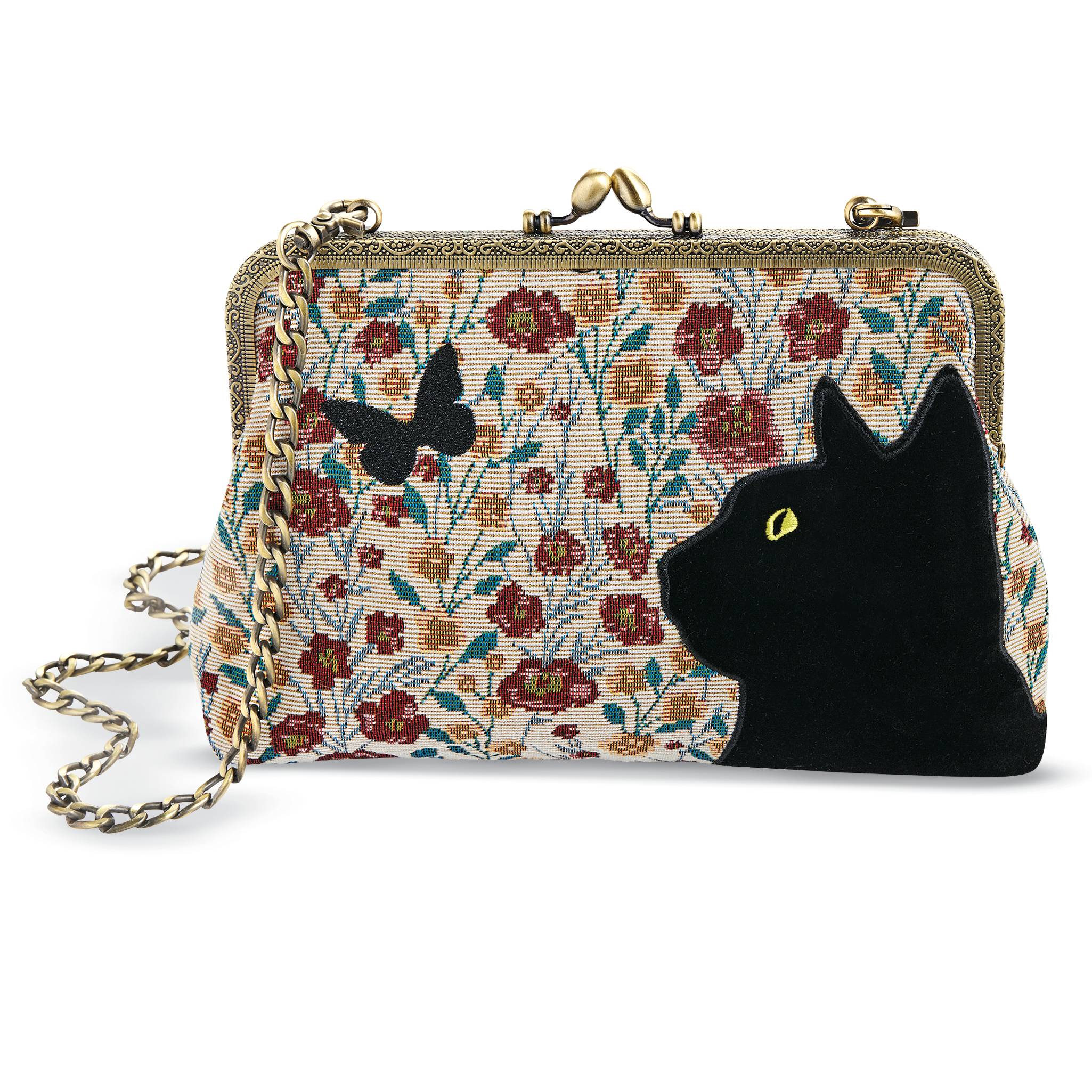 Black Cat Crossbody Bag, Decorative Applique, 2-Pocket Interior - Signals Catalog