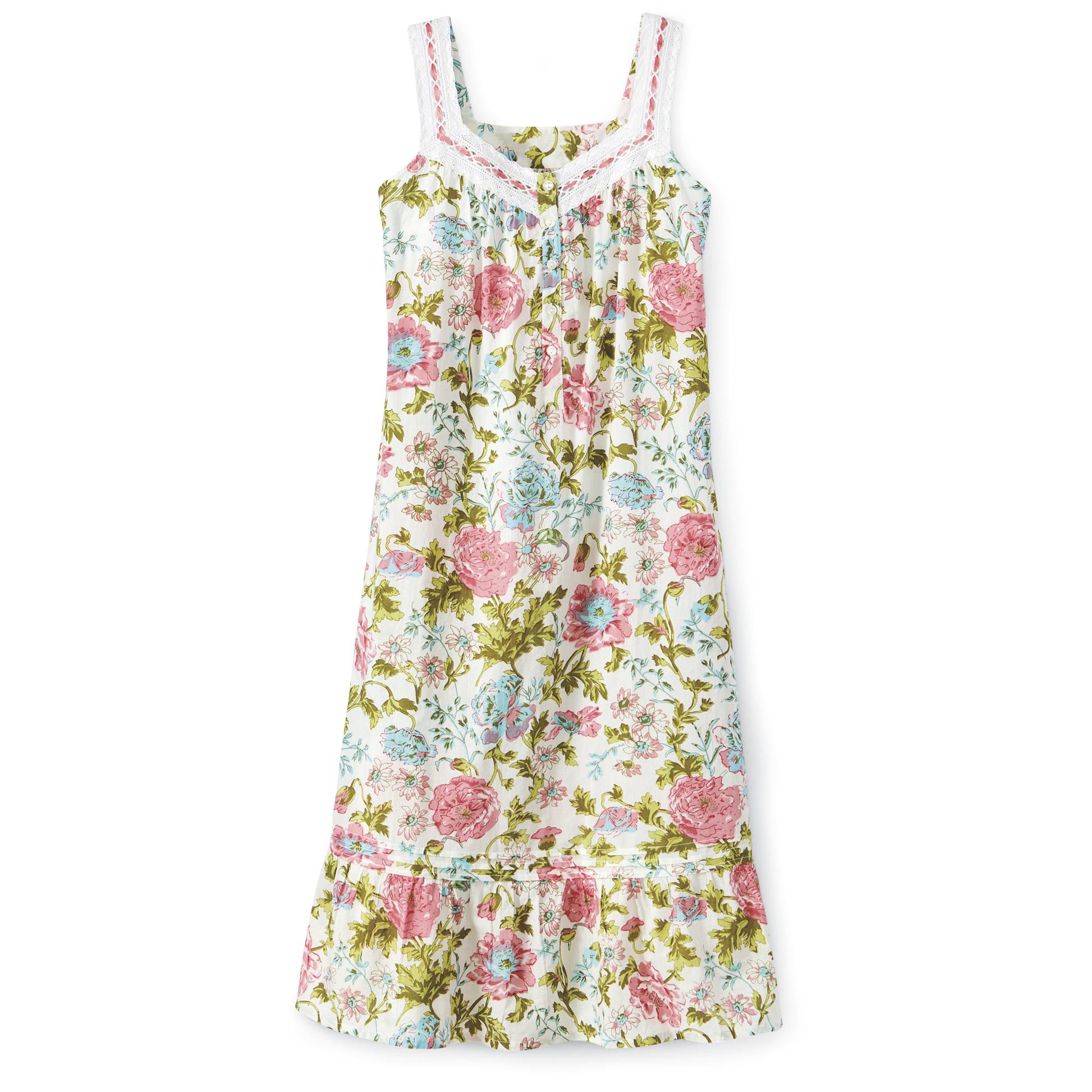 Blooming Flowers Nightgown, Cotton, Partial Button Front - Signals Catalog