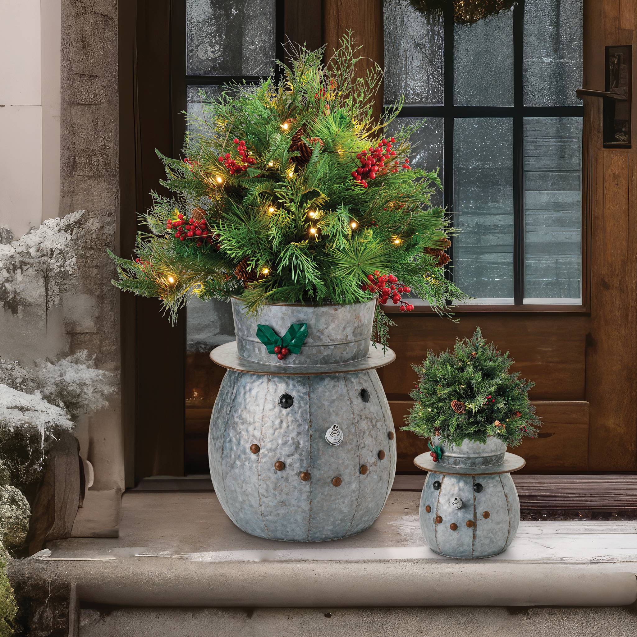 Holly Jolly Snowman Planters, Set of 2 - Signals Catalog