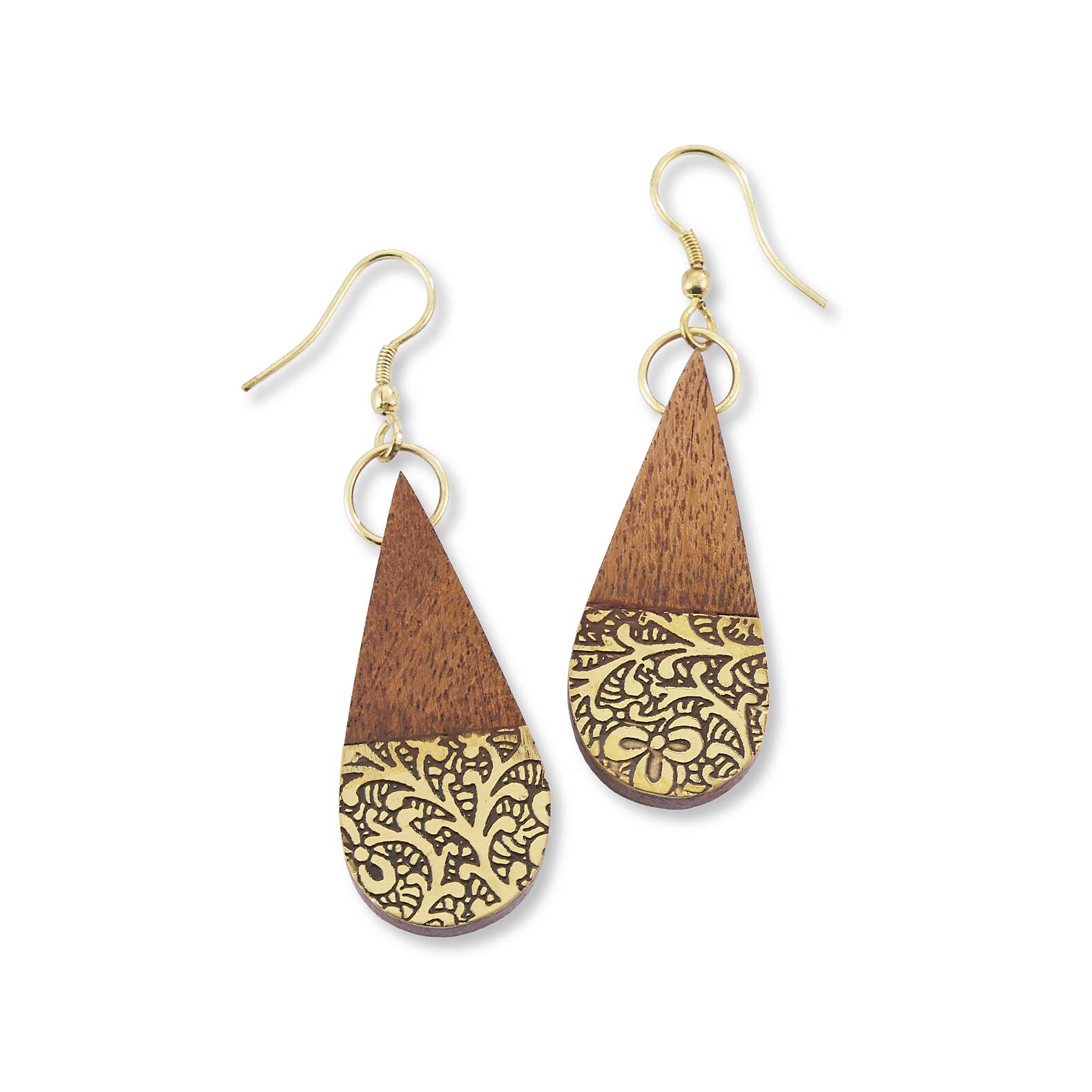 Earth and Fire Teardrop Earrings, Handmade, Rosewood, French Hooks - Signals Catalog