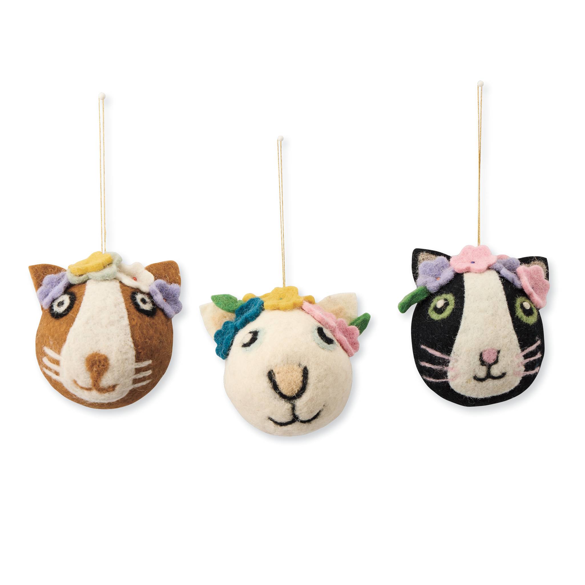 Embroidered Felt Cat Ornaments, Set of 3 - Signals Catalog