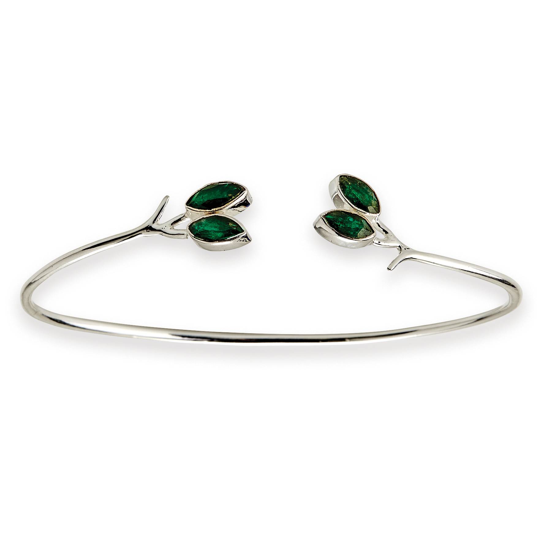 Precious Stone Leaf Cuff Bracelets, Sterling Silver, Adjustable - Signals Catalog