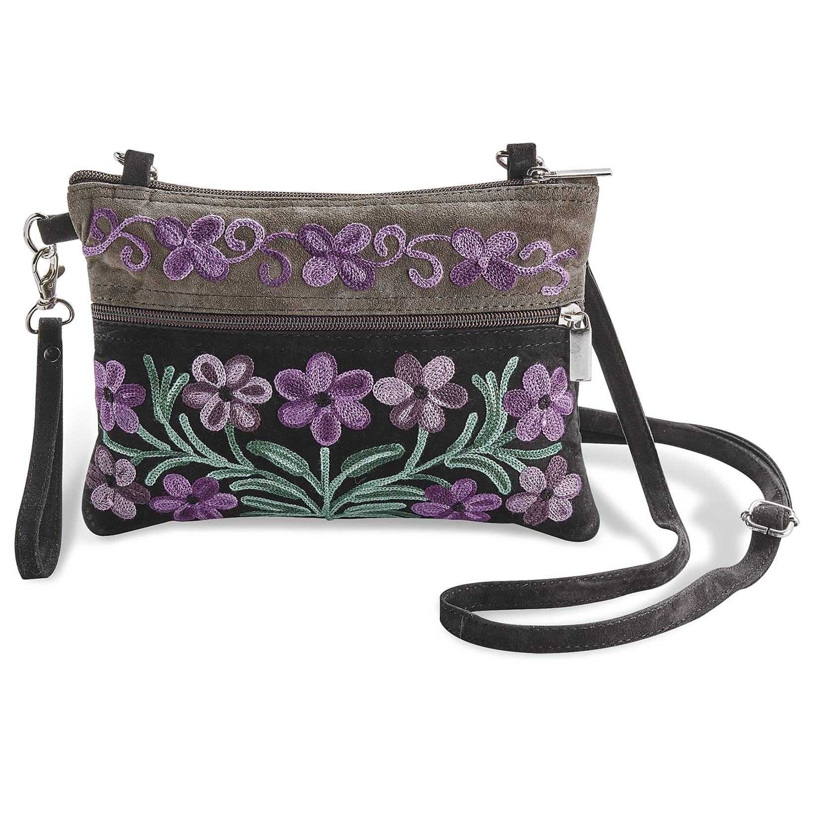 Embroidered Violets Crossbody Bag - Signals Catalog