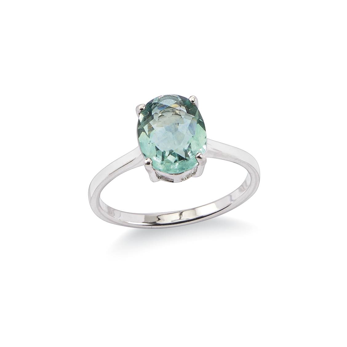 Genuine Teal Fluorite Ring on a Rhodium-Plated Band, Gift Boxed - Signals Catalog