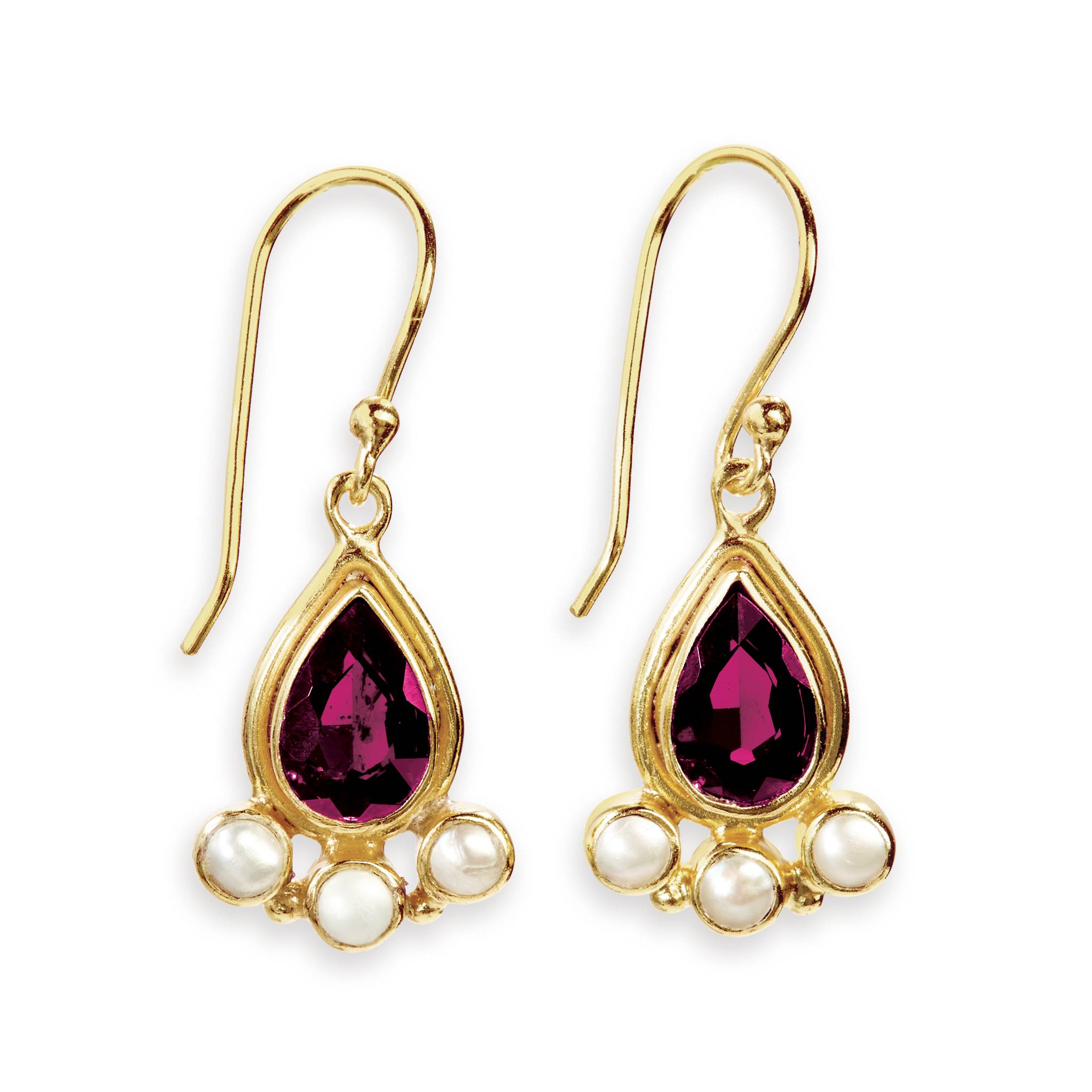 Imperial Garnet and Pearl Earrings, Goldplated Sterling - Signals Catalog