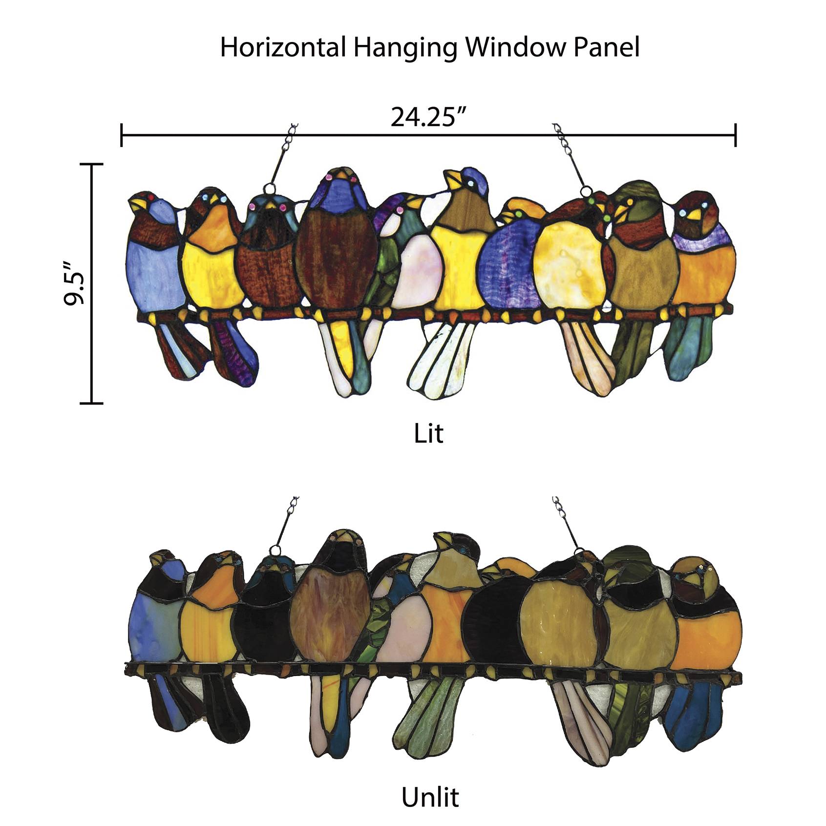 Birds on a Wire Stained Glass Hanging Panel - Signals Catalog