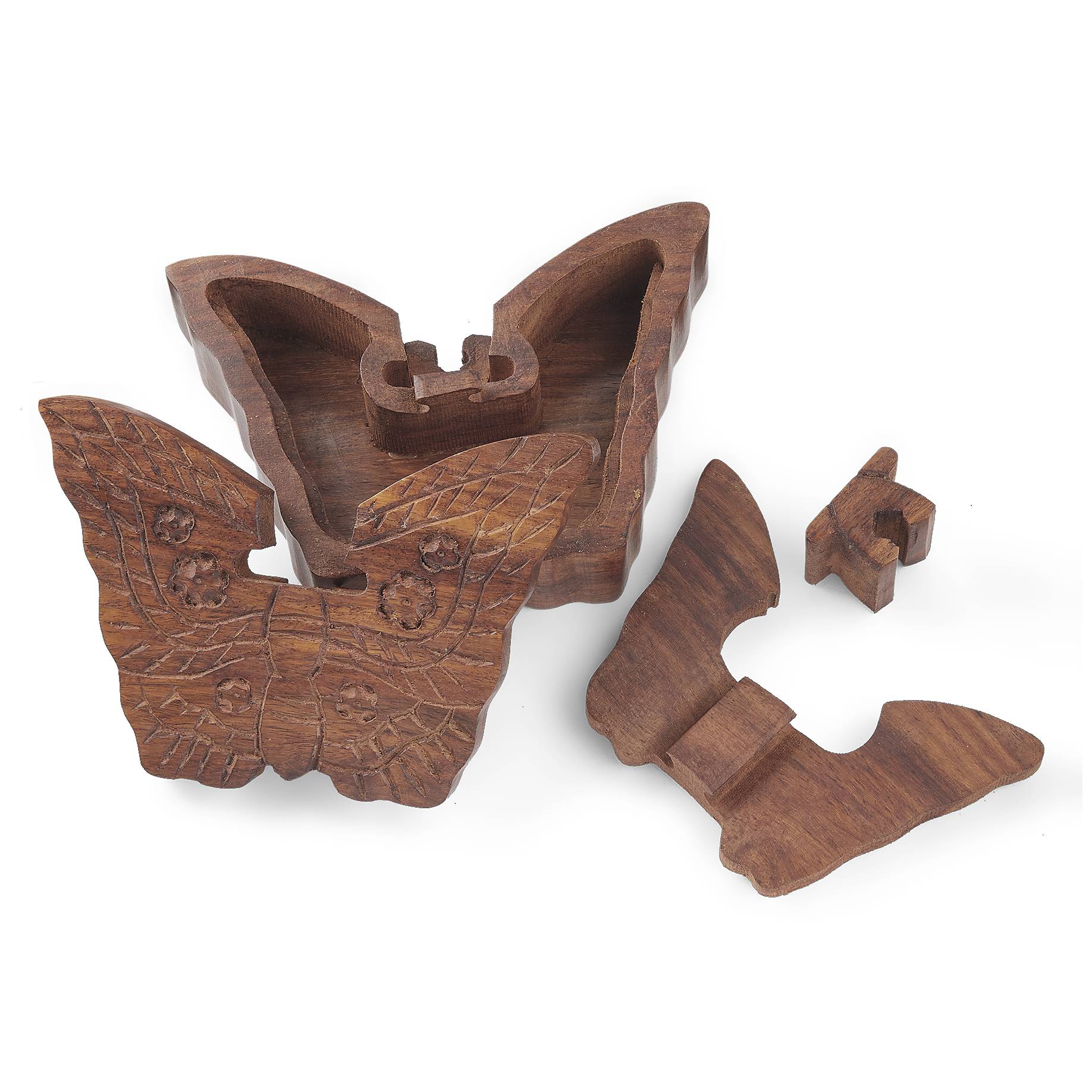 Wooden Butterfly Puzzle Box, Handcarved Rosewood - Signals Catalog