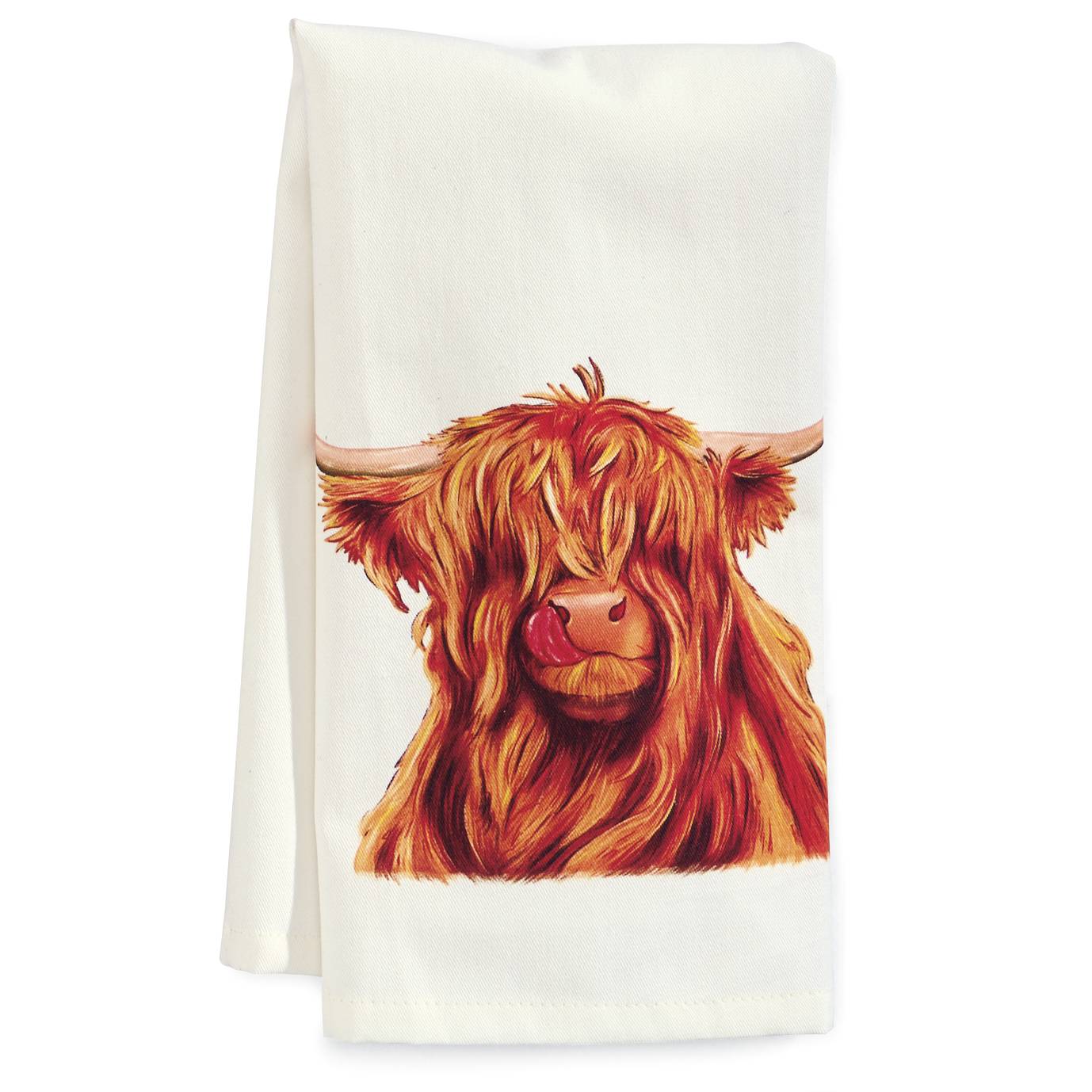Meadow Highland Cow Tea Towel, Machine Washable - Signals Catalog