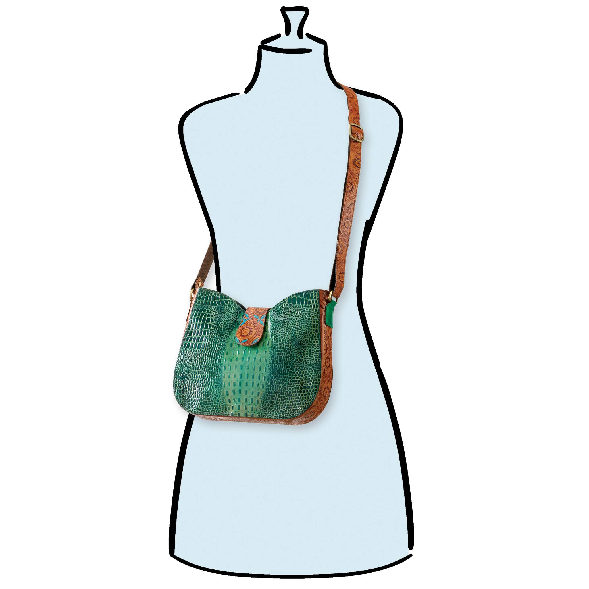 Genuine Leather Croc Tooled Bag, Zip and Open Pockets, Magnet Closure - Signals Catalog